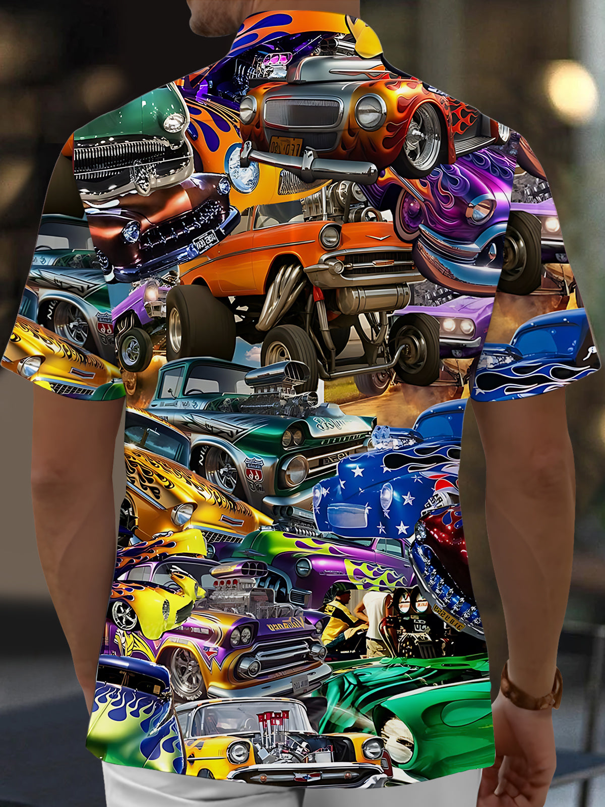 Car Print Men's Pocket Short Sleeve Shirts
