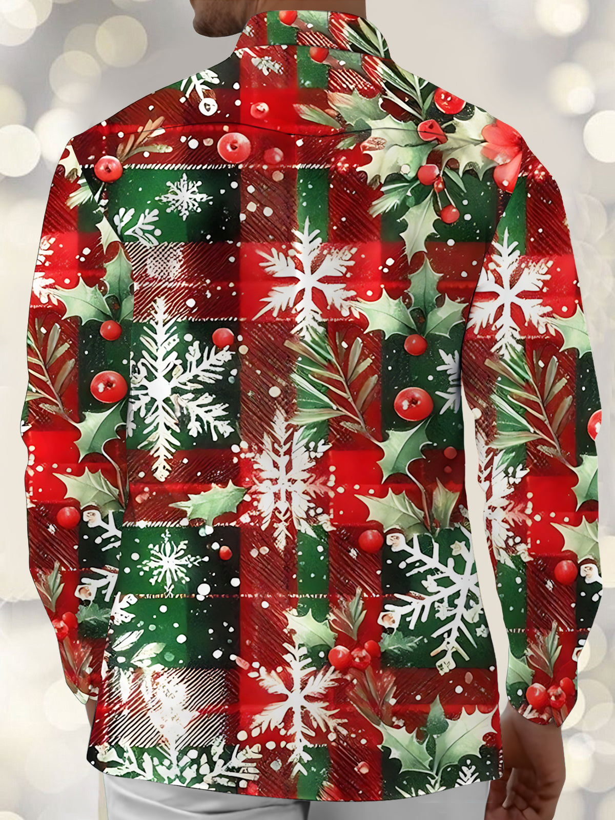 Christmas Print Men's Pocket Long Sleeve Shirts