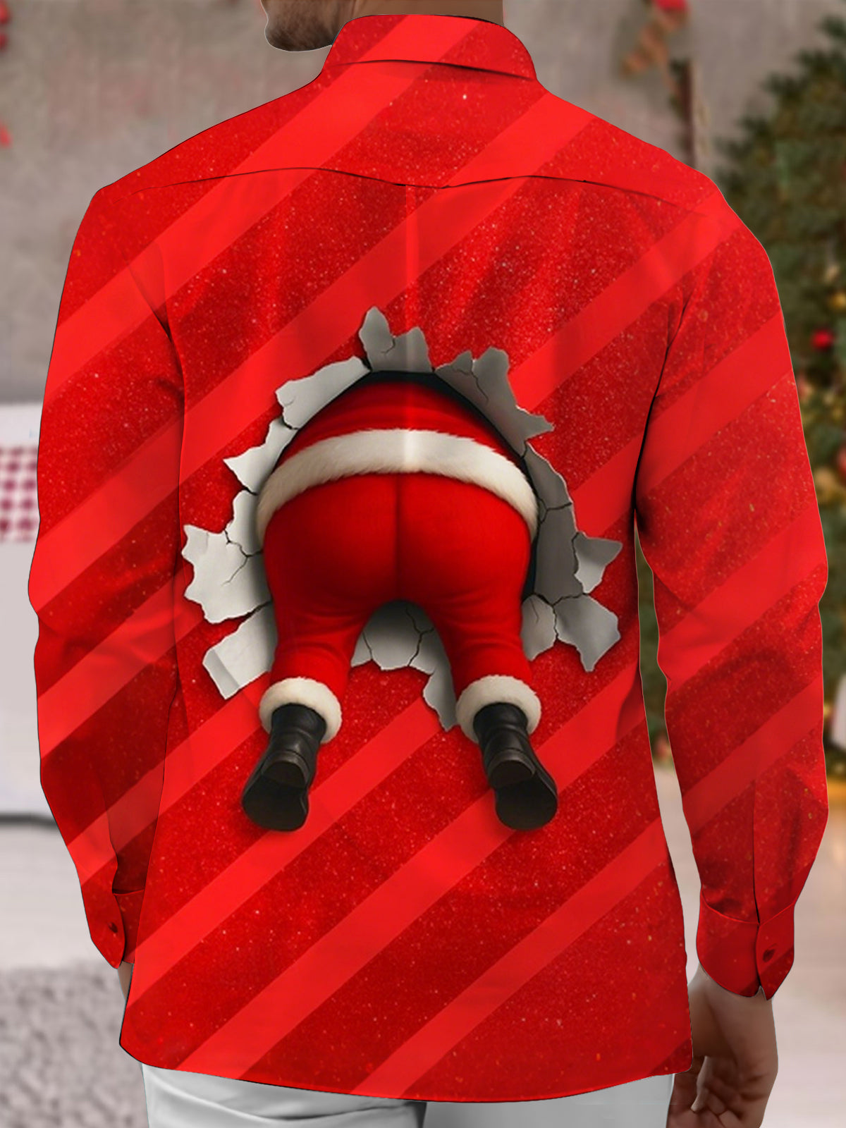 Christmas Print Men's Pocket Long Sleeve Shirts