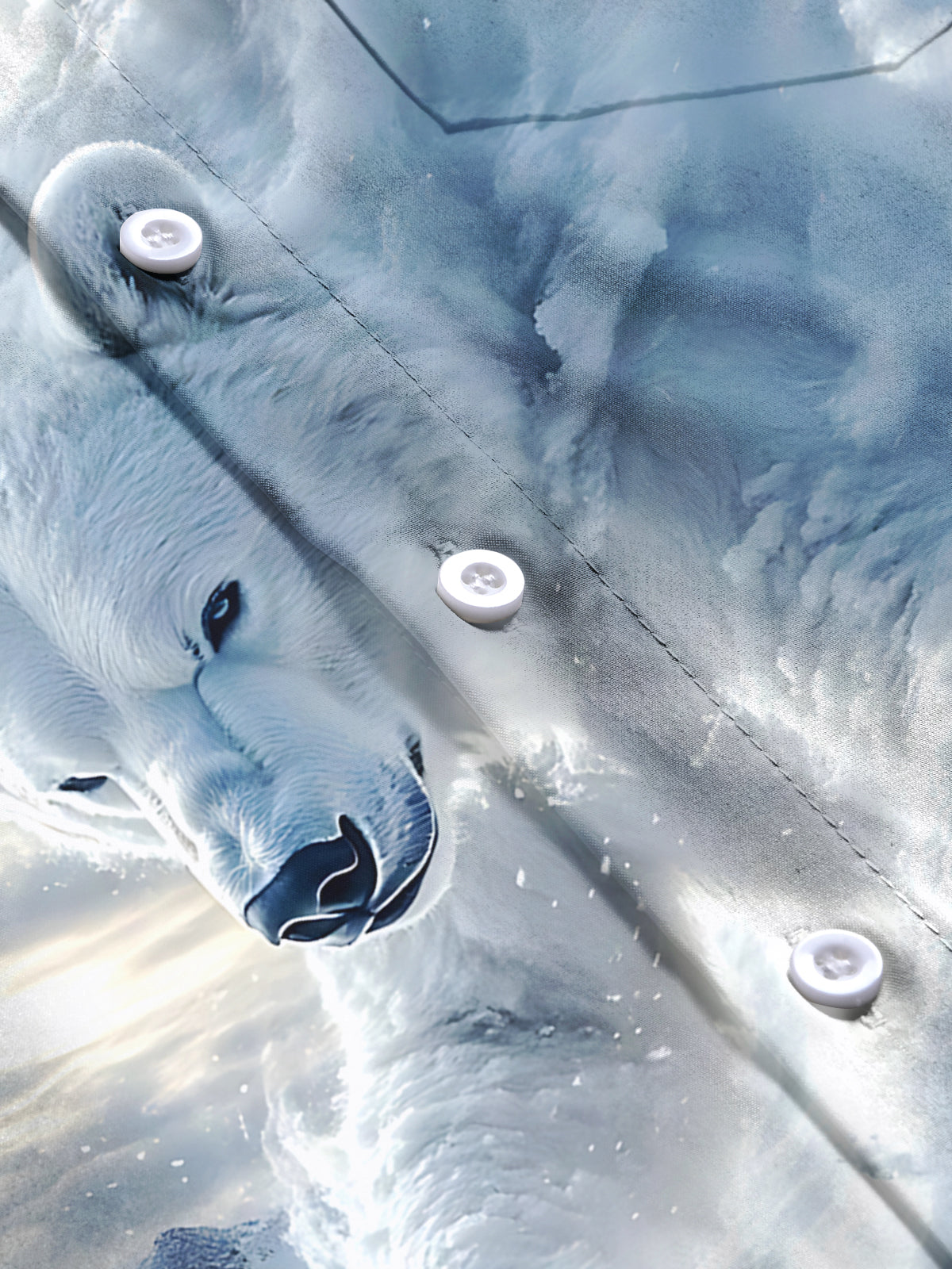 Polar Bear Print Men's Pocket Long Sleeve Shirts