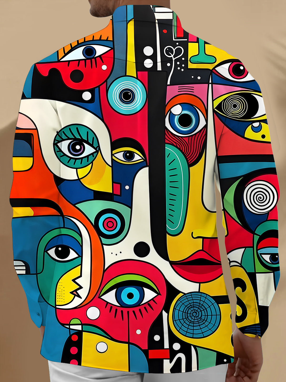 Art Face Eyes Men's Pocket Long Sleeve Shirts