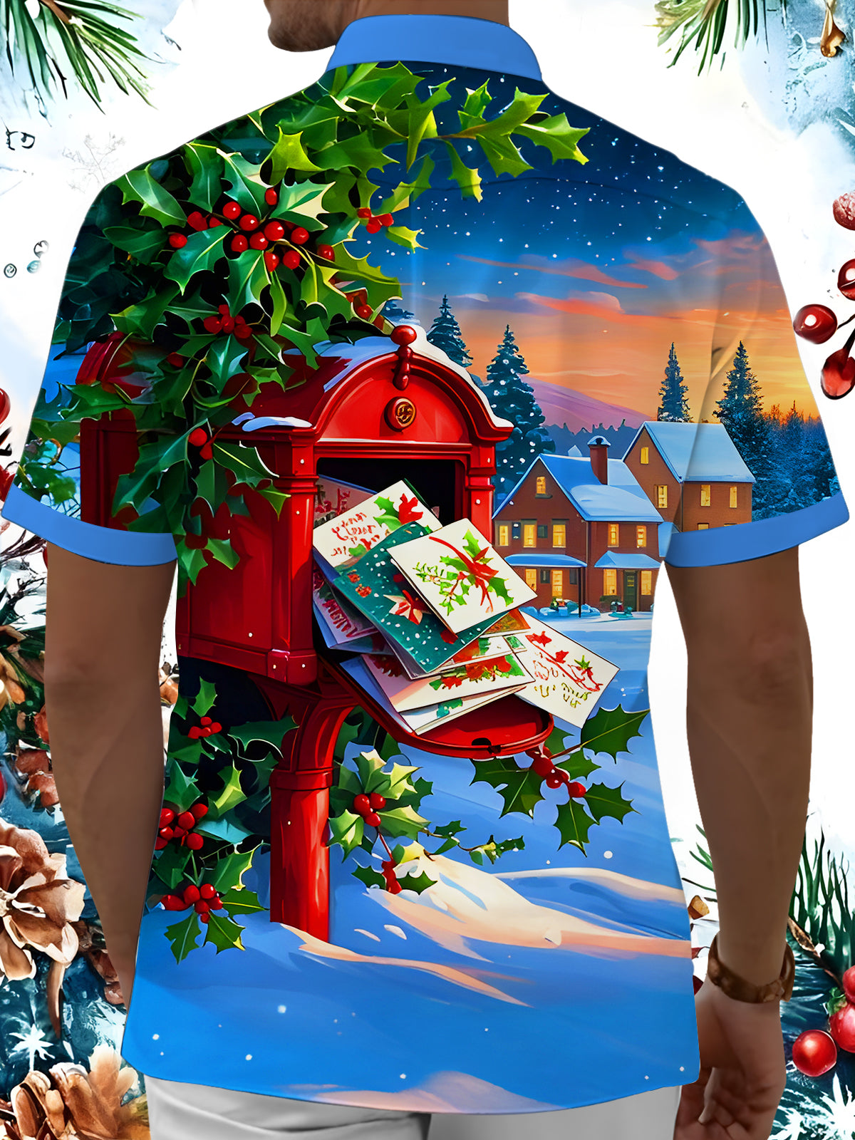 Christmas Cards Mailbox Xmas Men's Pocket Short Sleeve Shirts