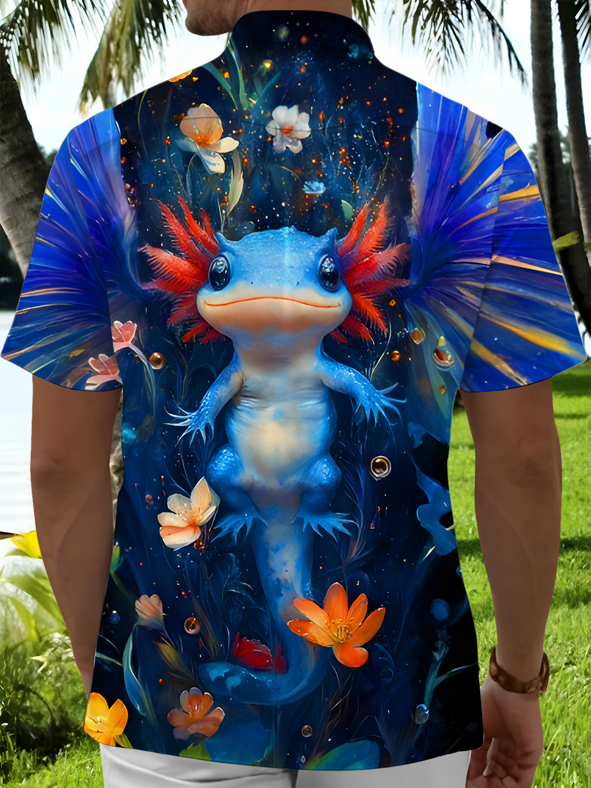 Funny Salamanders Marine Life Floral Men's Pocket Short Sleeve Shirts
