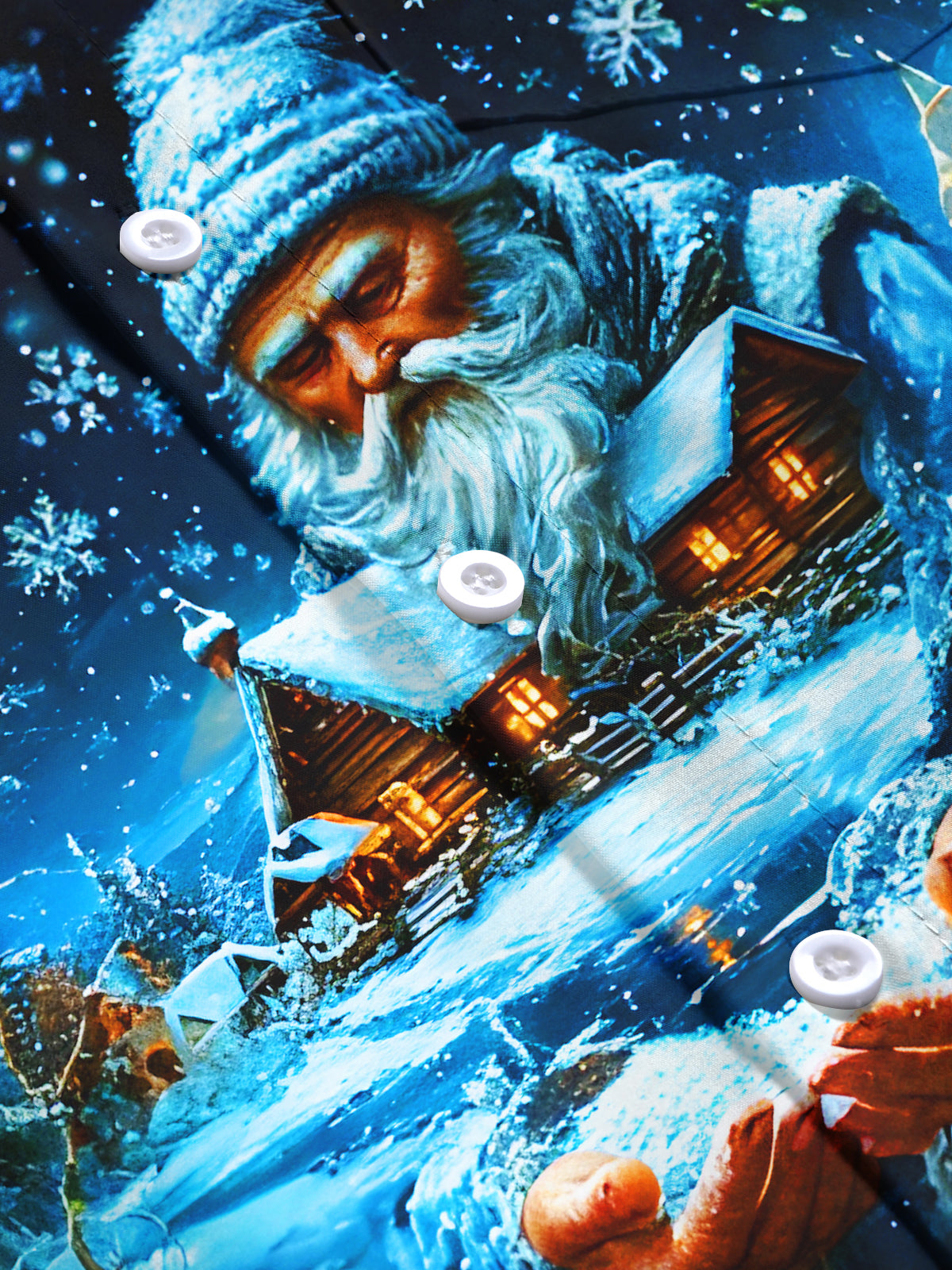 Winter Snow Santa Claus House Xmas Men's Pocket Long Sleeve Shirts