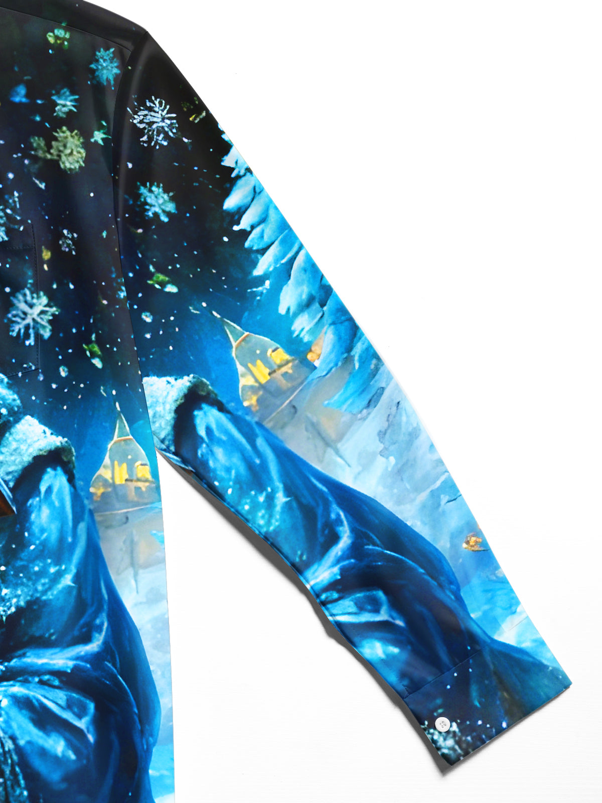 Winter Snow Santa Claus House Xmas Men's Pocket Long Sleeve Shirts