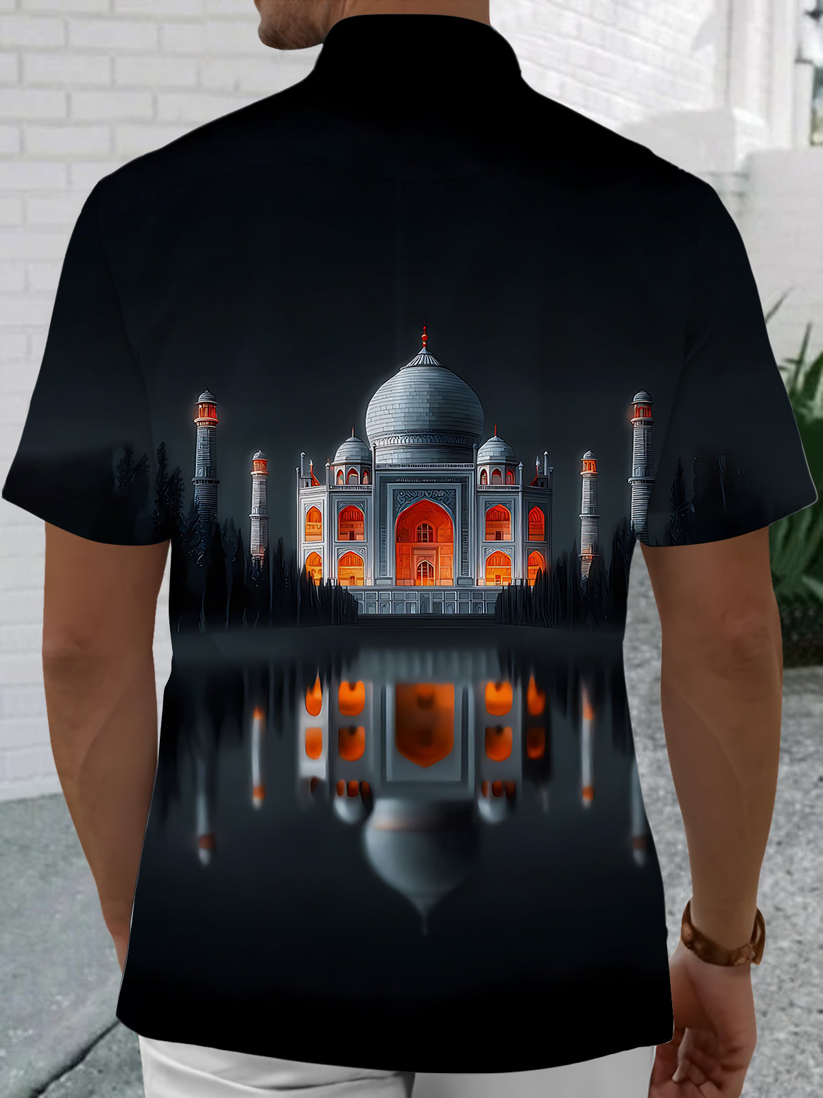 Castle Print Men's Pocket Short Sleeve Shirts