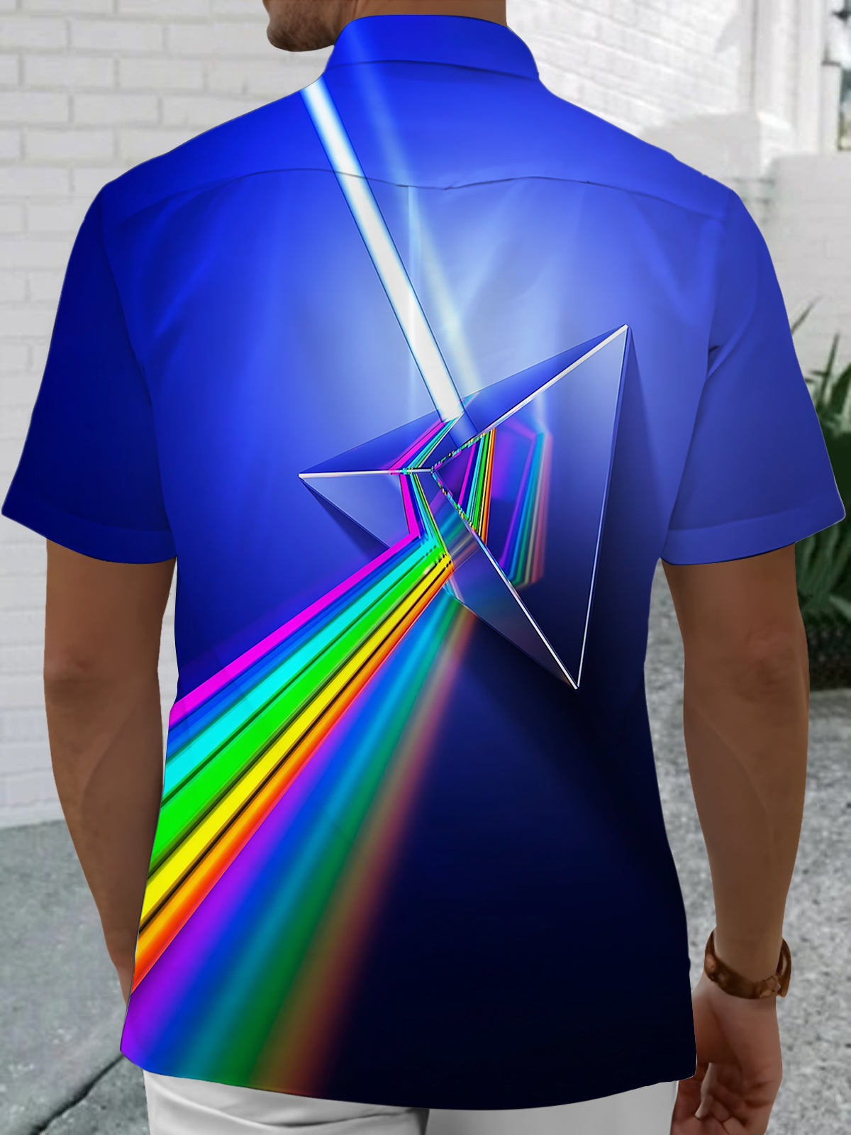 Rainbow Geometric Print Men's Pocket Long Sleeve Shirts