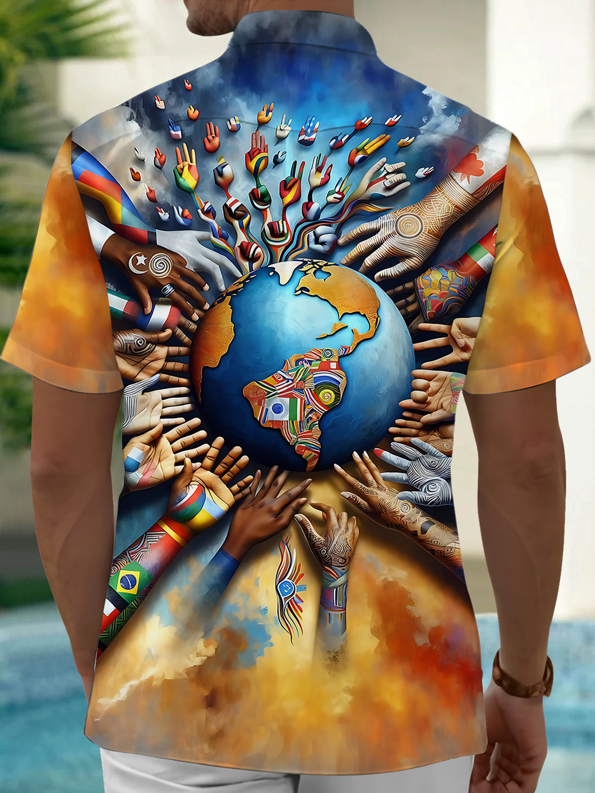 Earth Print Men's Pocket Short Sleeve Shirts