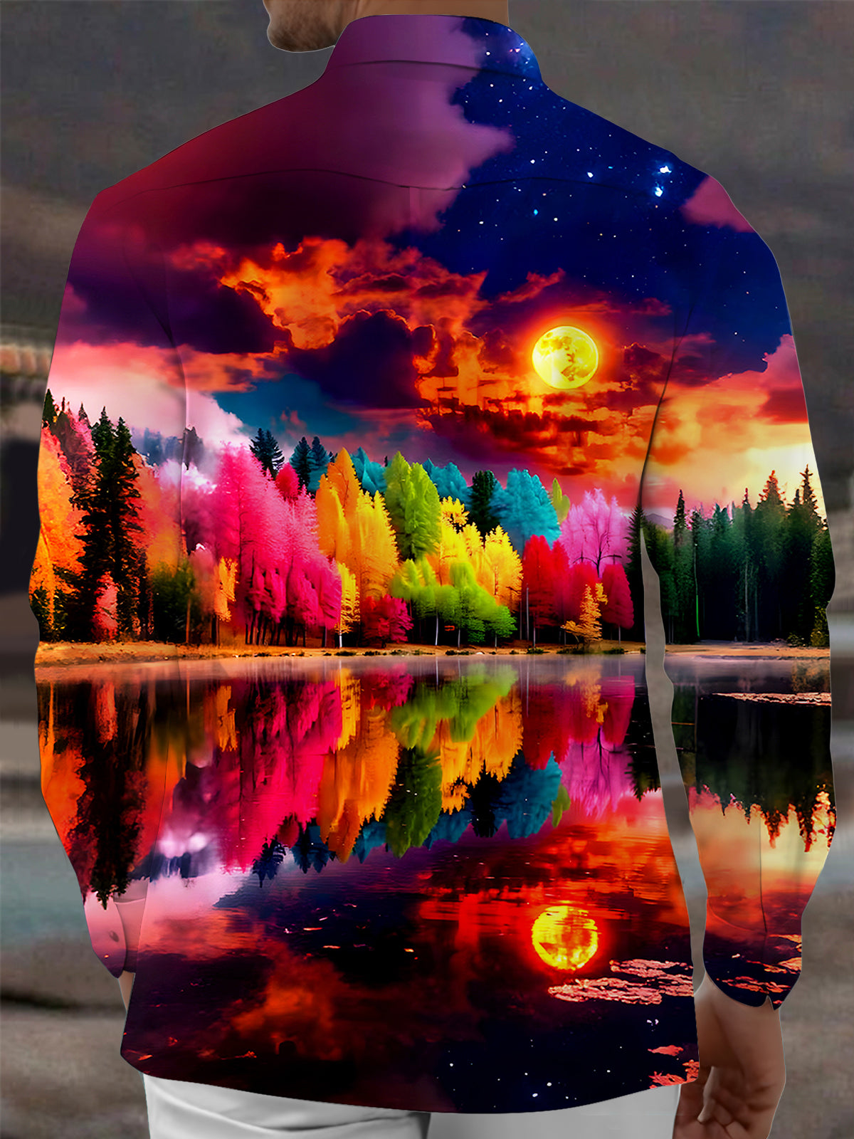 Autumn Forest Park Tree Men's Pocket Long Sleeve Shirts