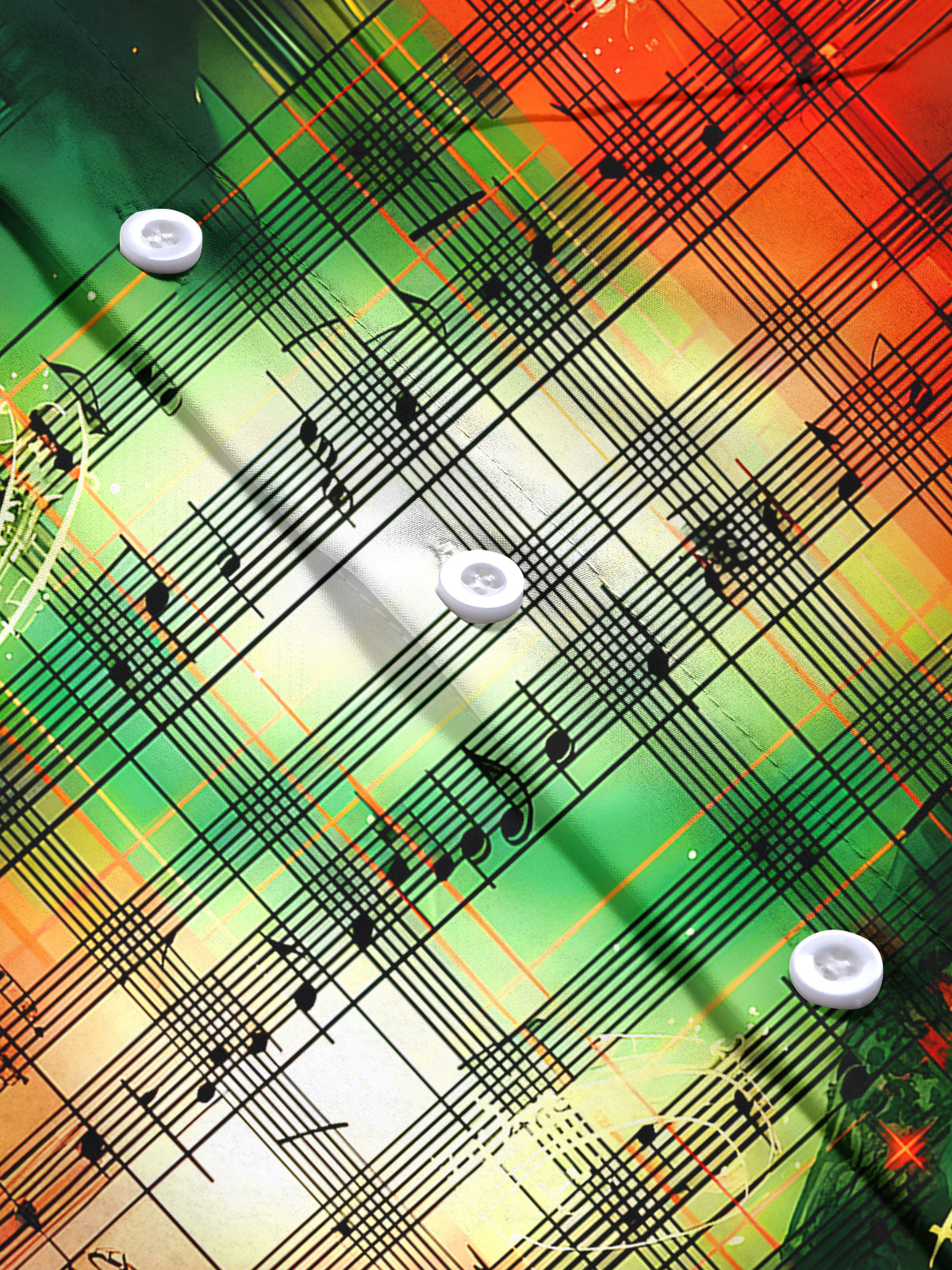 Christmas Check Pattern Musical Note Men's Pocket Long Sleeve Shirts