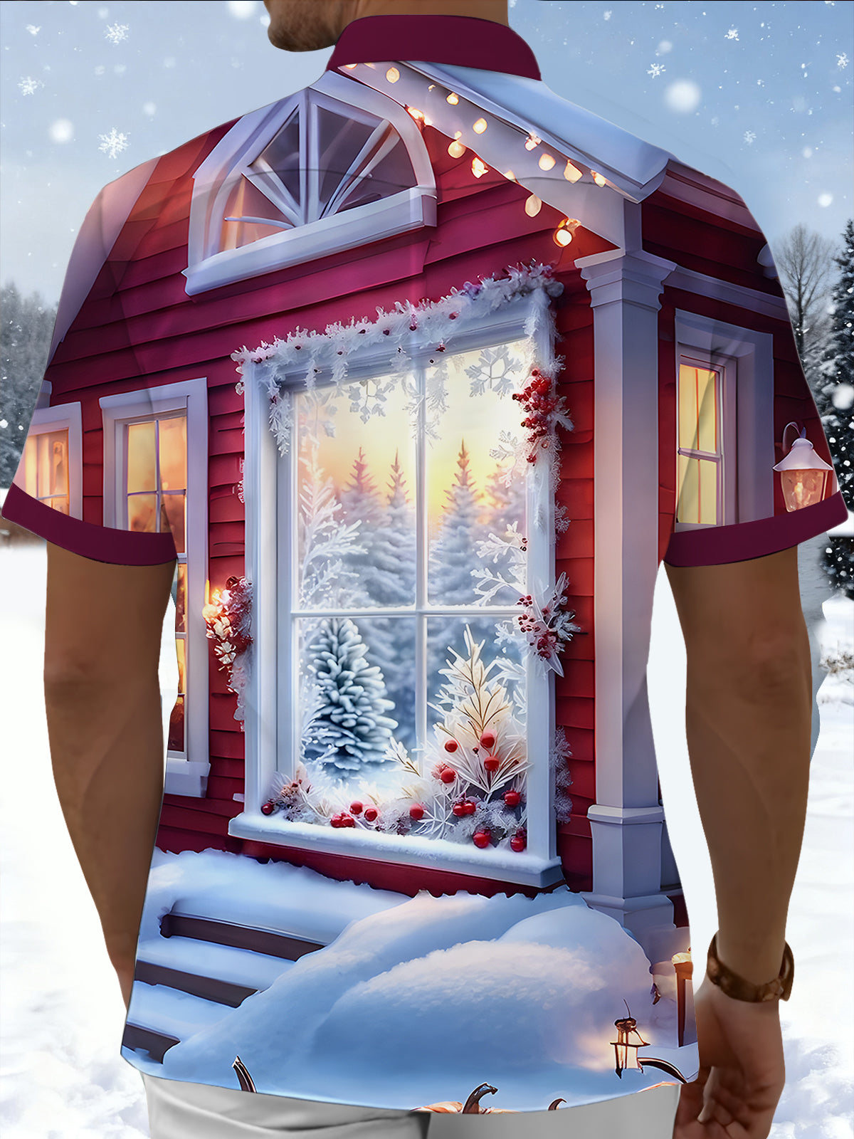 Christmas Window Men's Pocket Short Sleeve Shirts