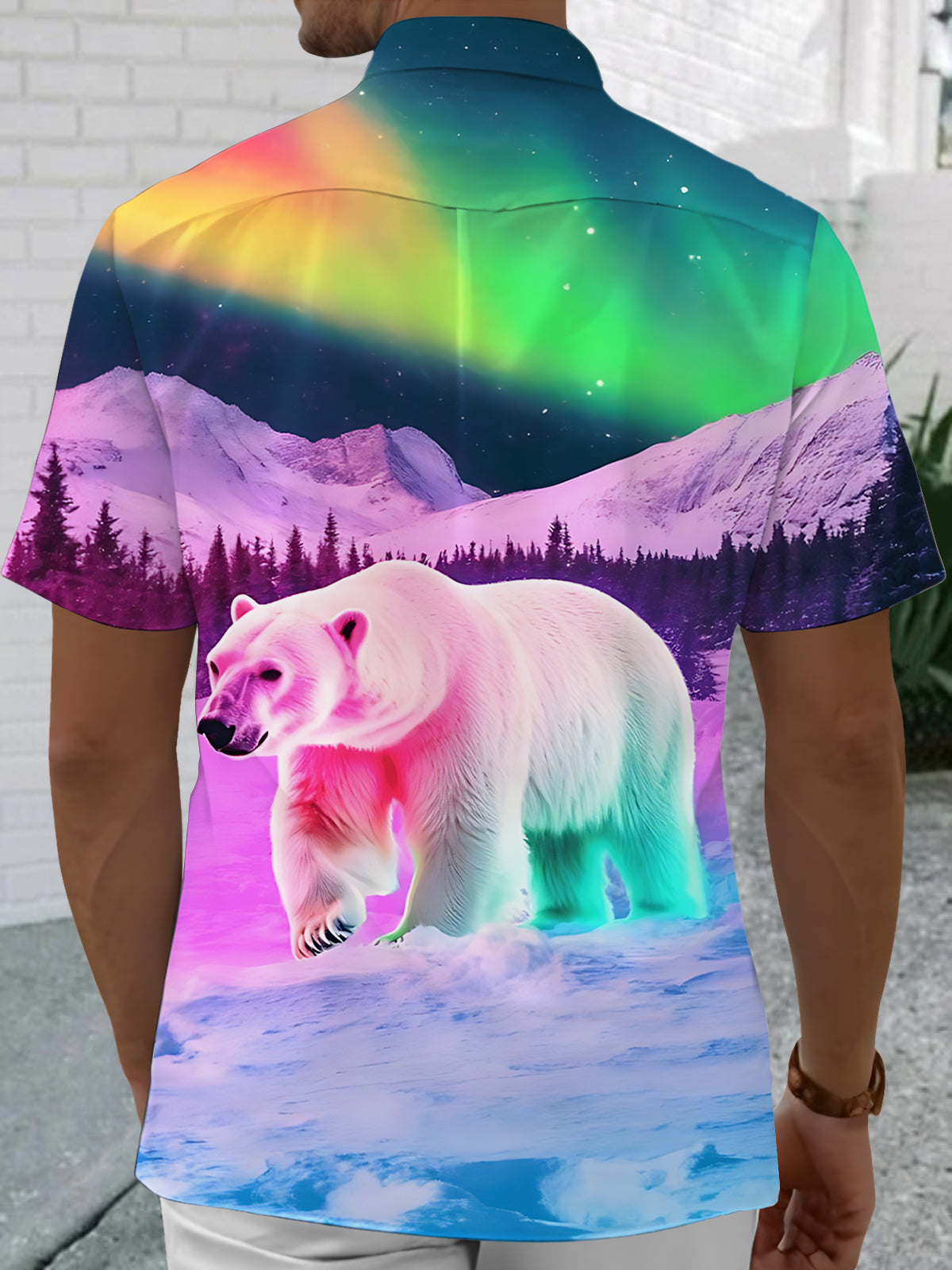 Polar Bear Print Men's Pocket Short Sleeve Shirts