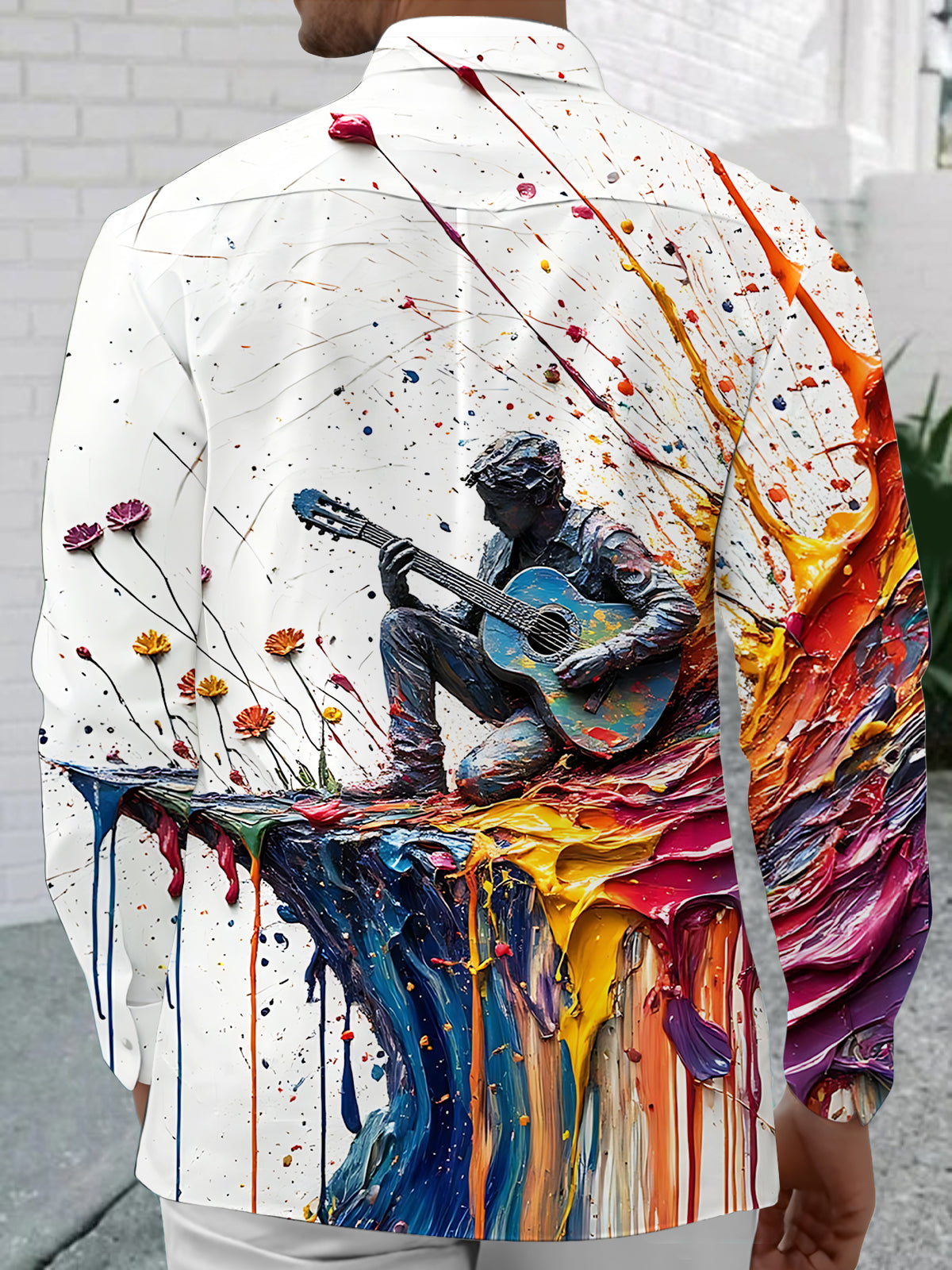 Oil Painting Art Print Men's Pocket Long Sleeve Shirts