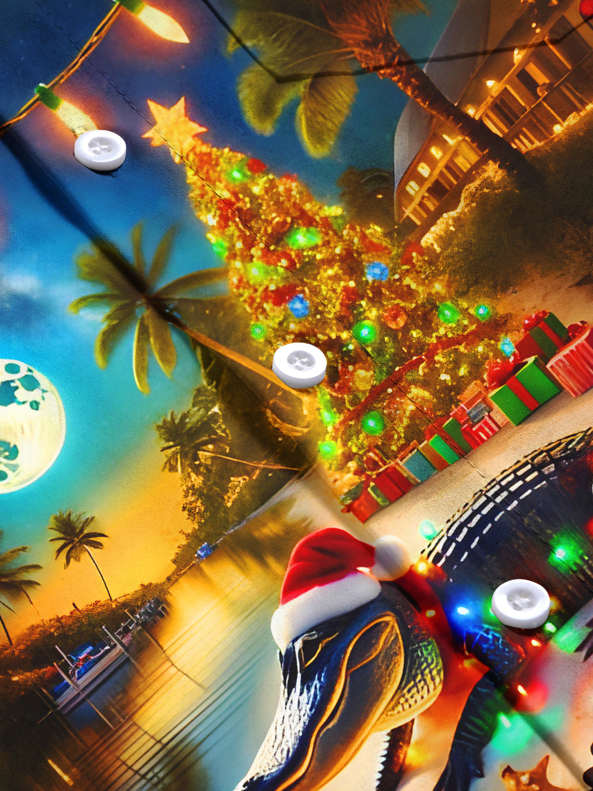 Crocodile Christmas Tree Coconut Tree Fairy Lights Xmas Men's Pocket Short Sleeve Shirts