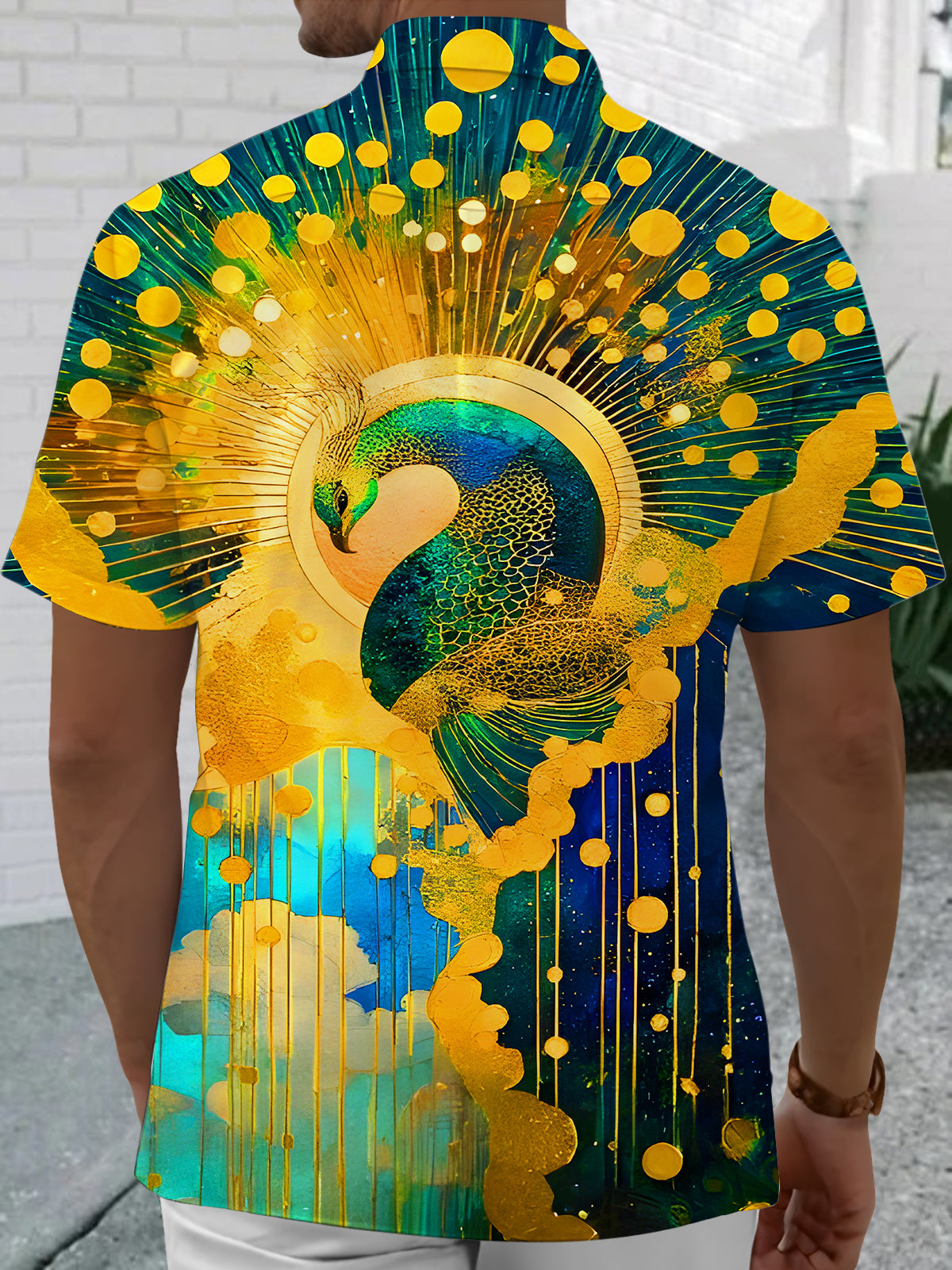Art Gilded Peacock Men's Pocket Short Sleeve Shirts