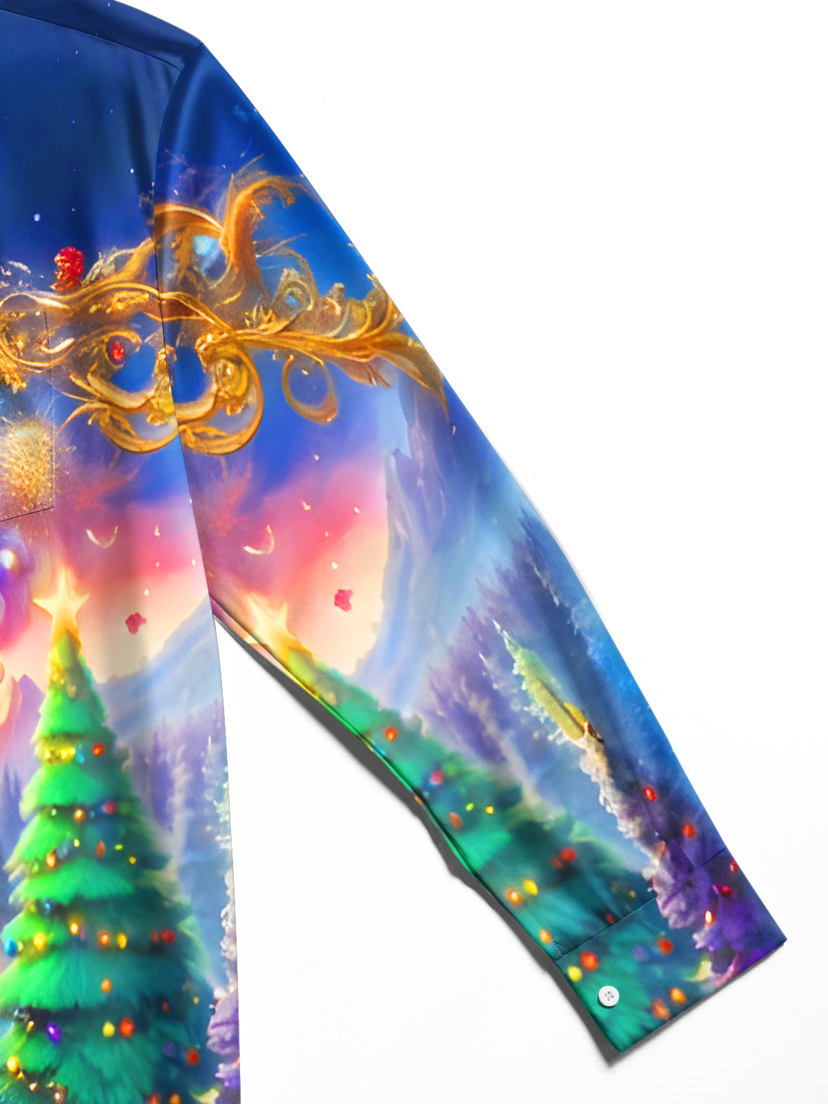 Winter Snow Christmas Tree Train Men's Pocket Long Sleeve Shirts