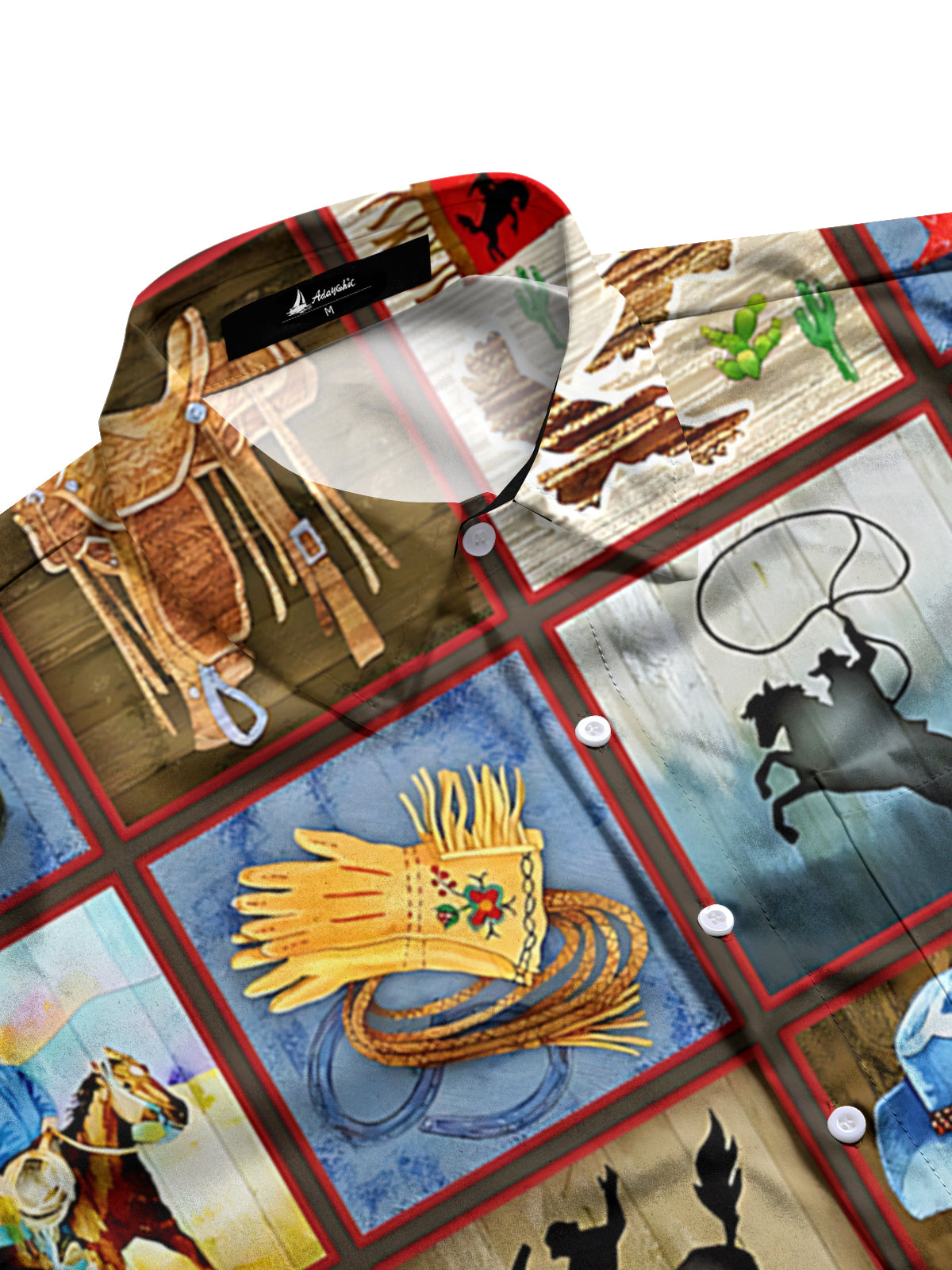 Western Cowboy Print Men's Pocket Short Sleeve Shirts