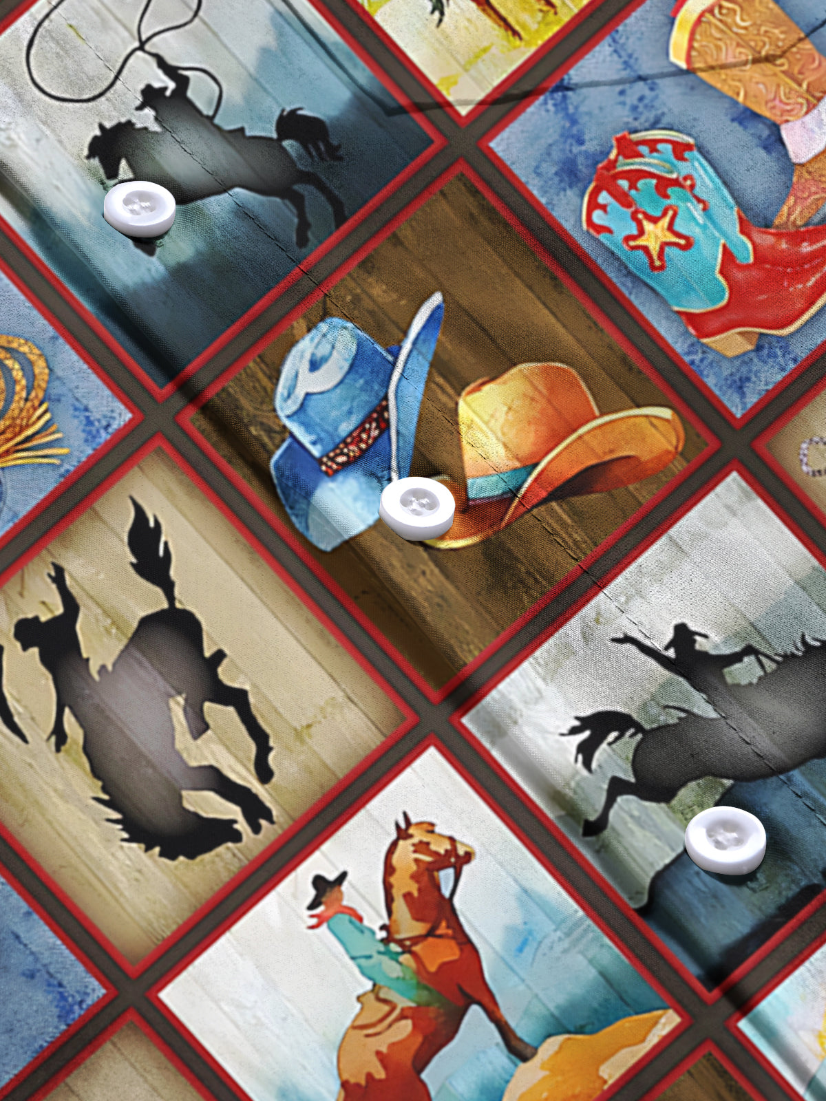 Western Cowboy Print Men's Pocket Short Sleeve Shirts