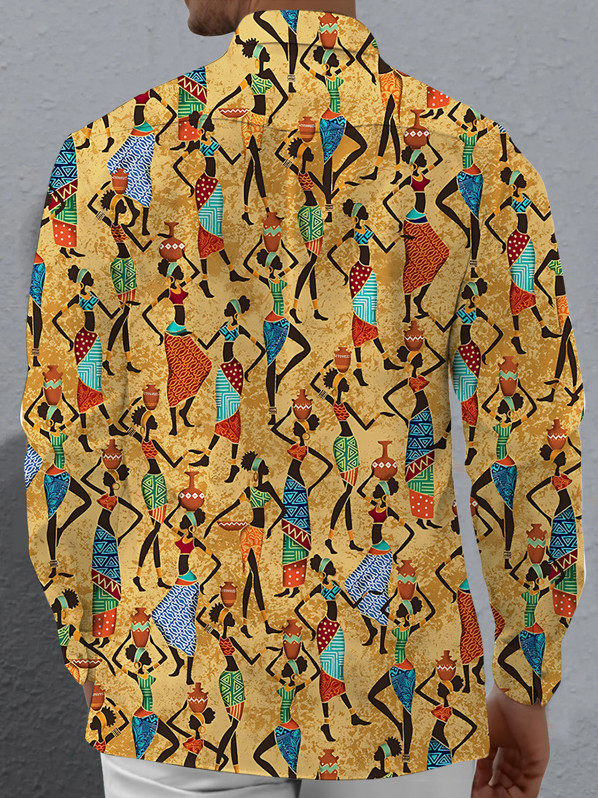 Vintage Art Print Men's Pocket Long Sleeve Shirts