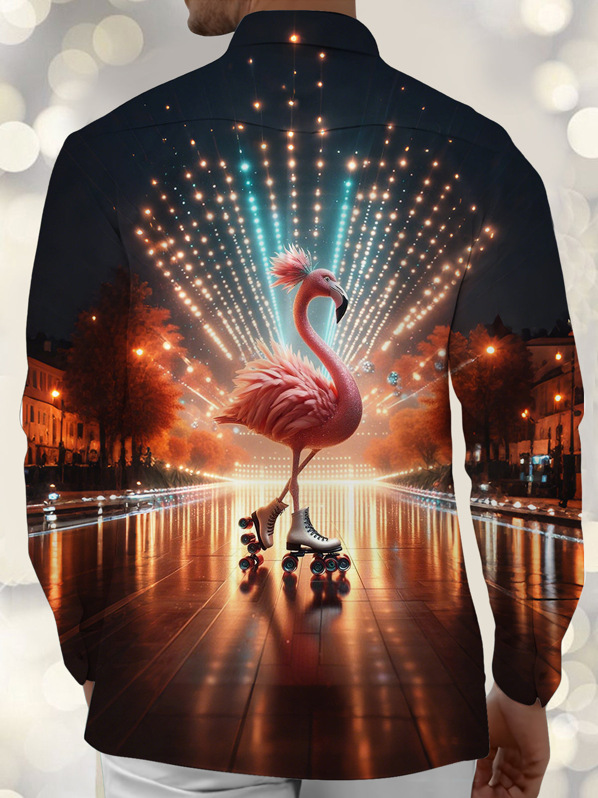 Flamingo Print Men's Pocket Long Sleeve Shirts