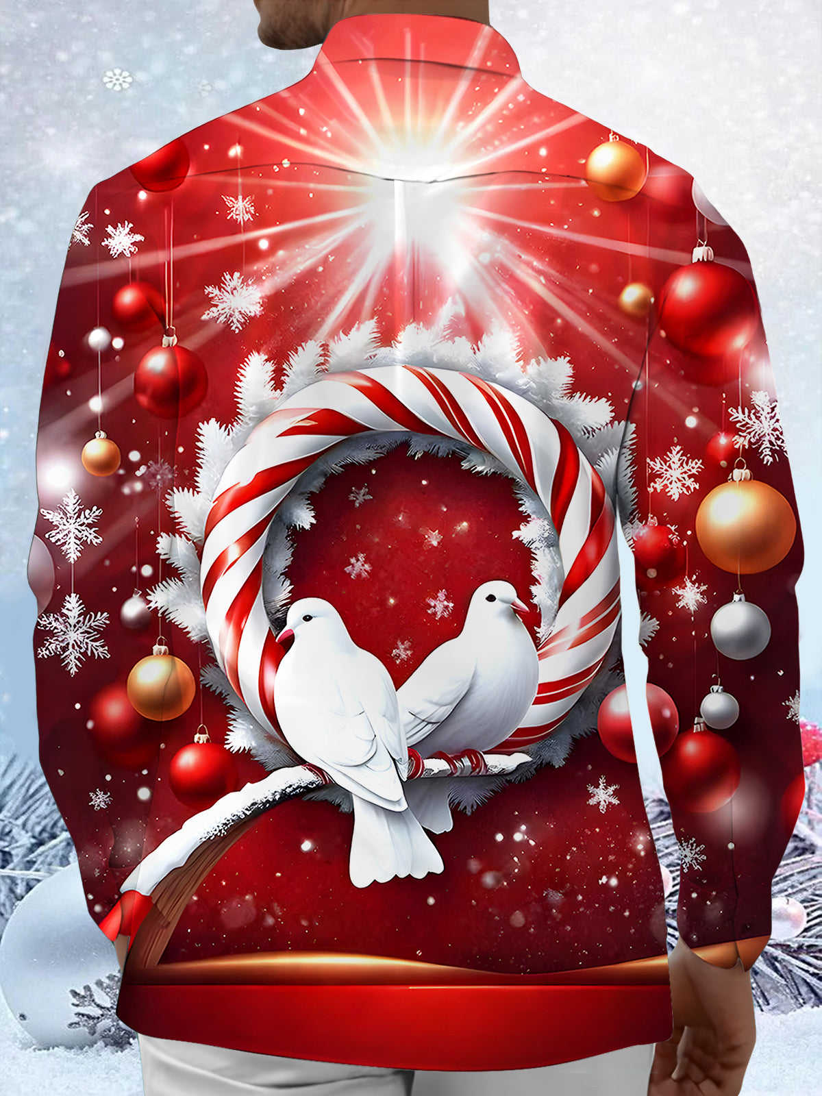 Christmas White Dove Men's Pocket Long Sleeve Shirts