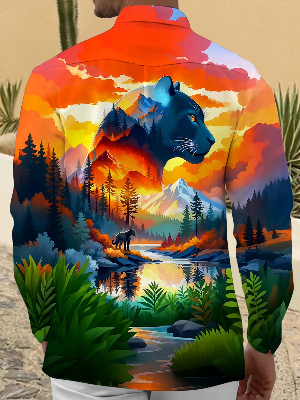 Cheetah Forest Men's Pocket Long Sleeve Shirts