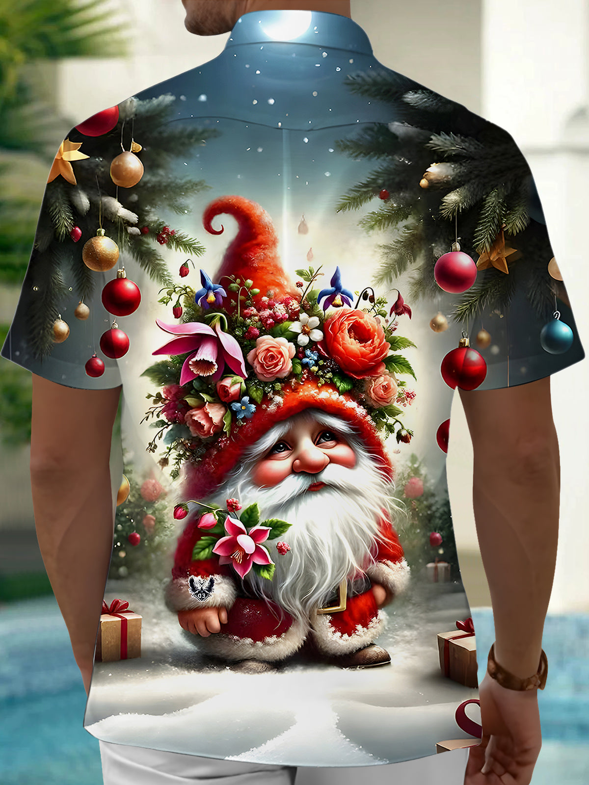 Christmas Gnomes Coconut Tree Men's Pocket Short Sleeve Shirts