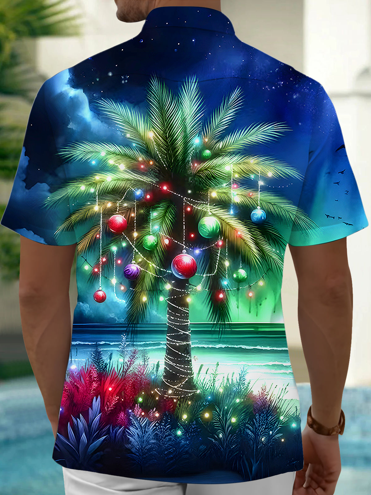 Christmas Coconut Tree Men's Pocket Short Sleeve Shirts
