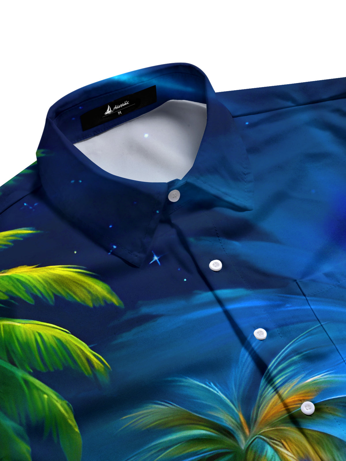Art Coconut Trees Moon Houses Dark Night Men's Pocket Short Sleeve Shirts