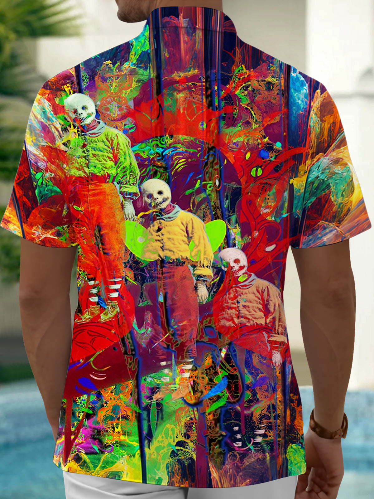 Abstract Skull Art Print Men's Pocket Short Sleeve Shirts