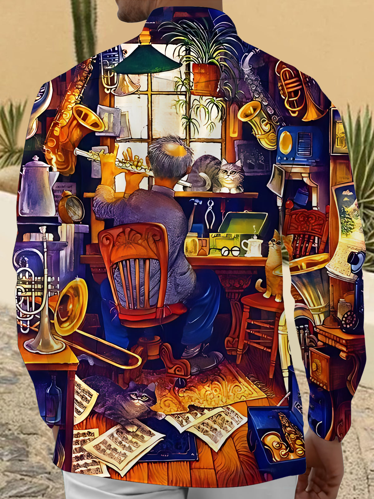 Music Art Print Men's Pocket Long Sleeve Shirts