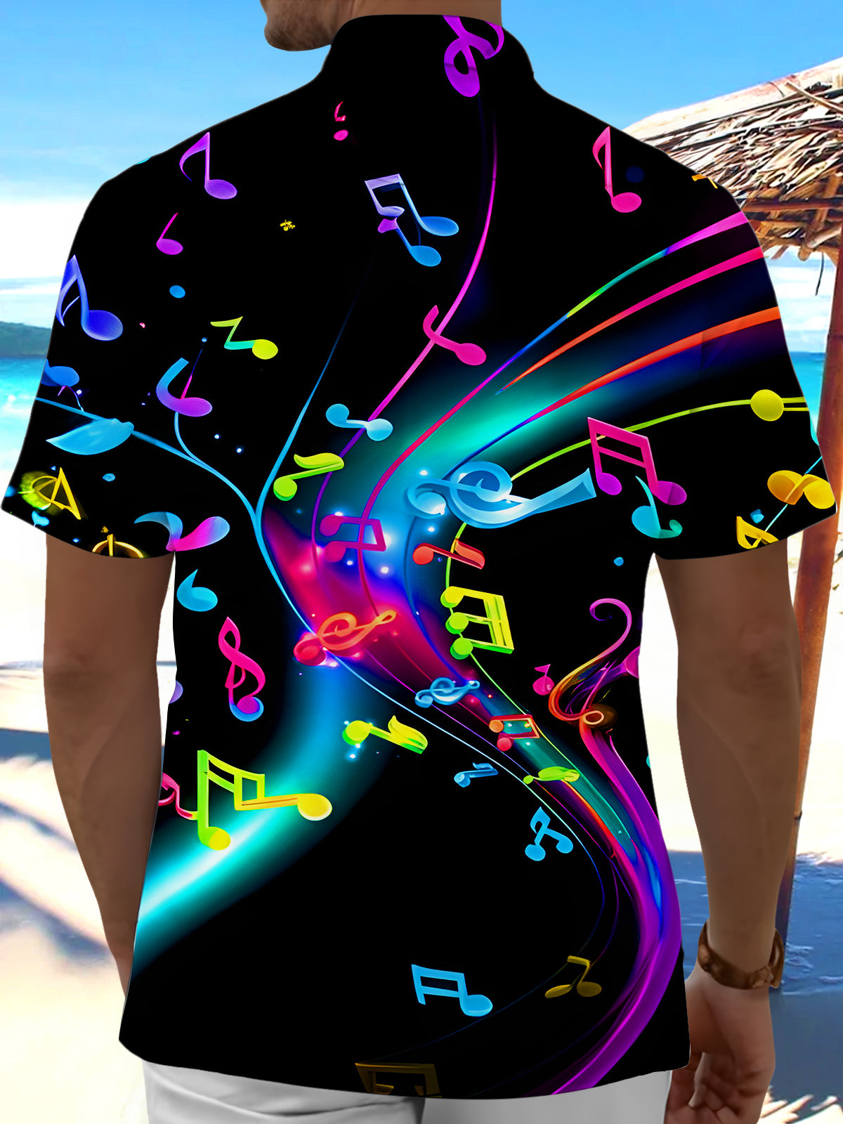 Psychedelic Music Notes Men's Pocket Short Sleeve Shirts