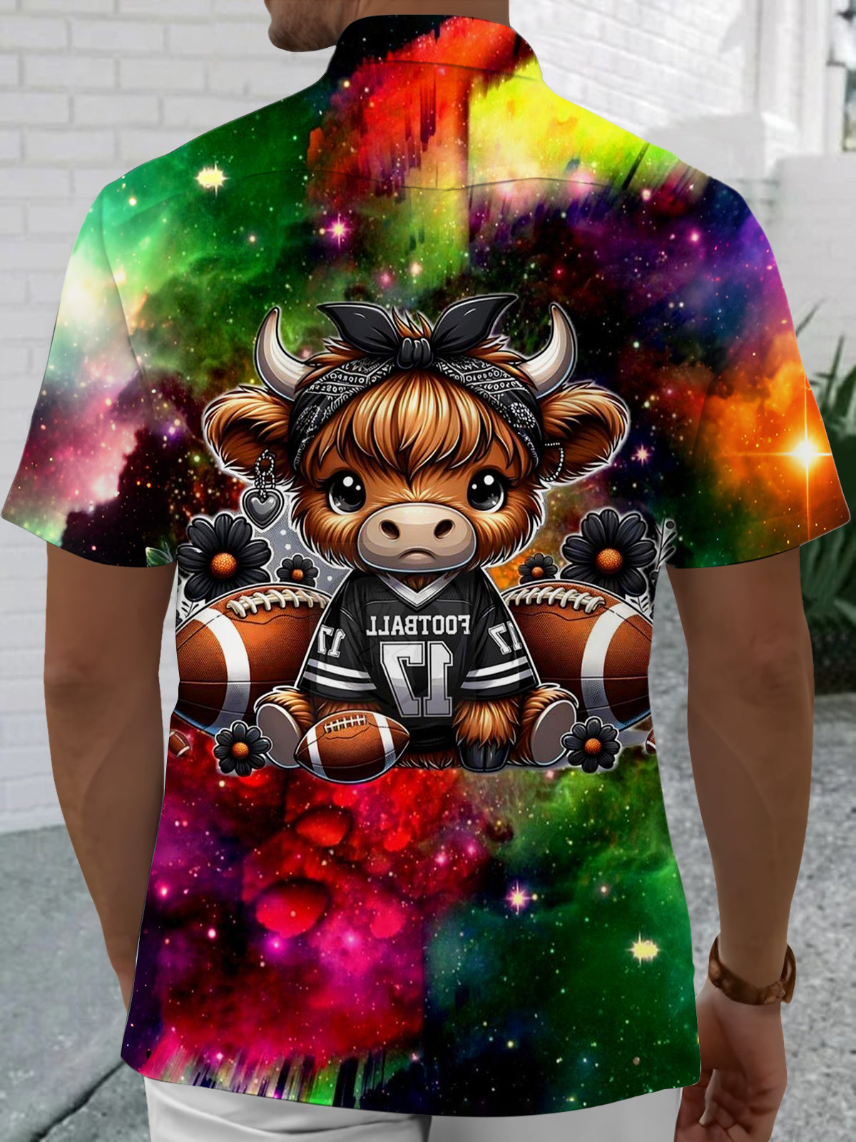 Highland Cattle American Football Print Men's Pocket Short Sleeve Shirts