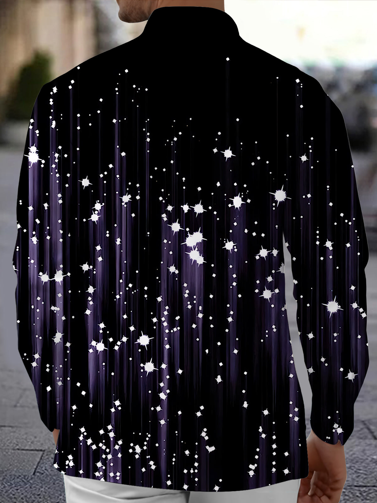 Christmas Shiny Print Men's Pocket Long Sleeve Shirts