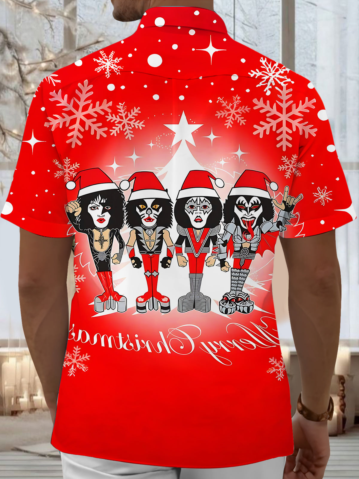 Christmas Print Men's Pocket Short Sleeve Shirts