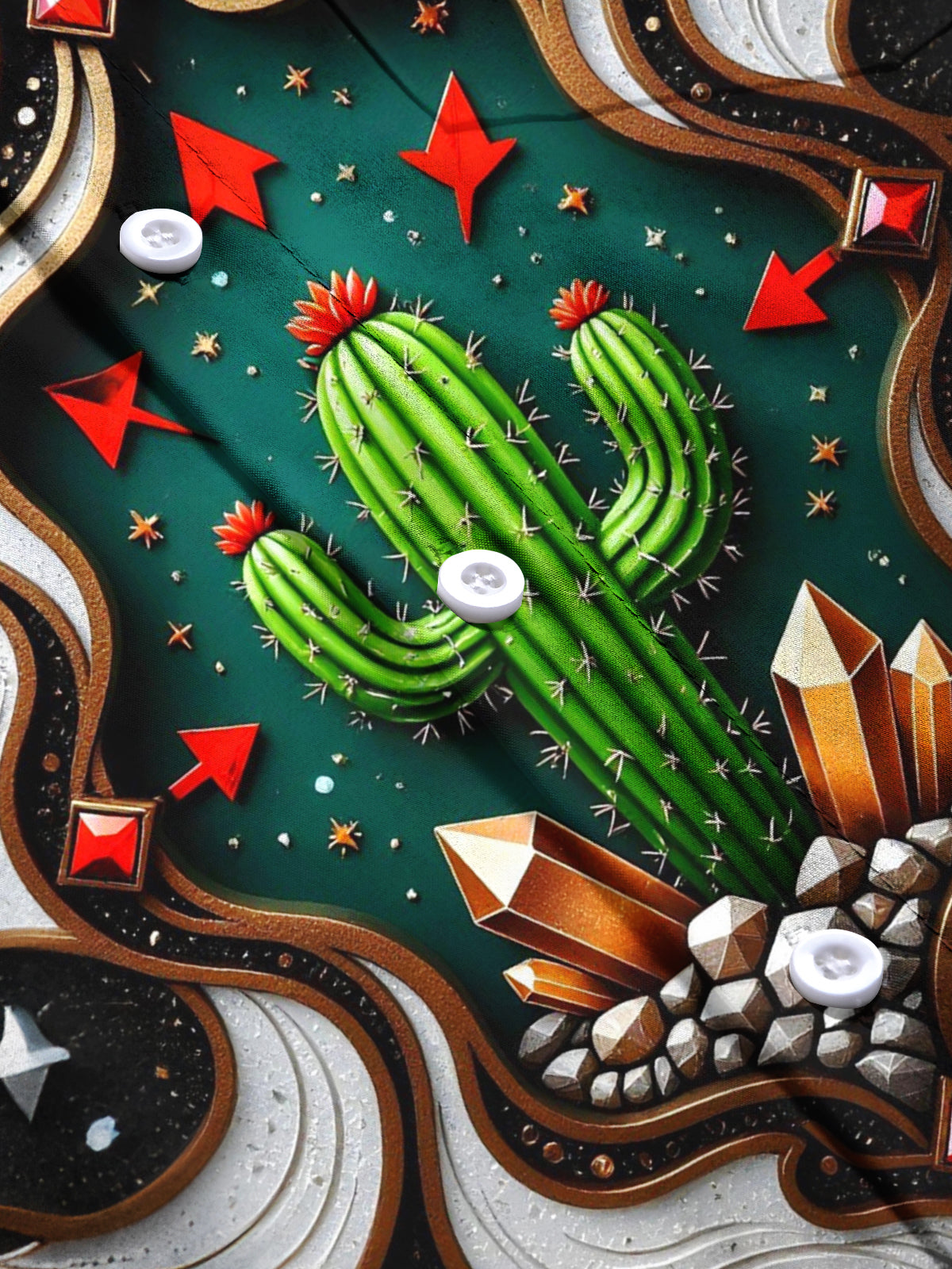 Cactus Print Men's Pocket Long Sleeve Shirts