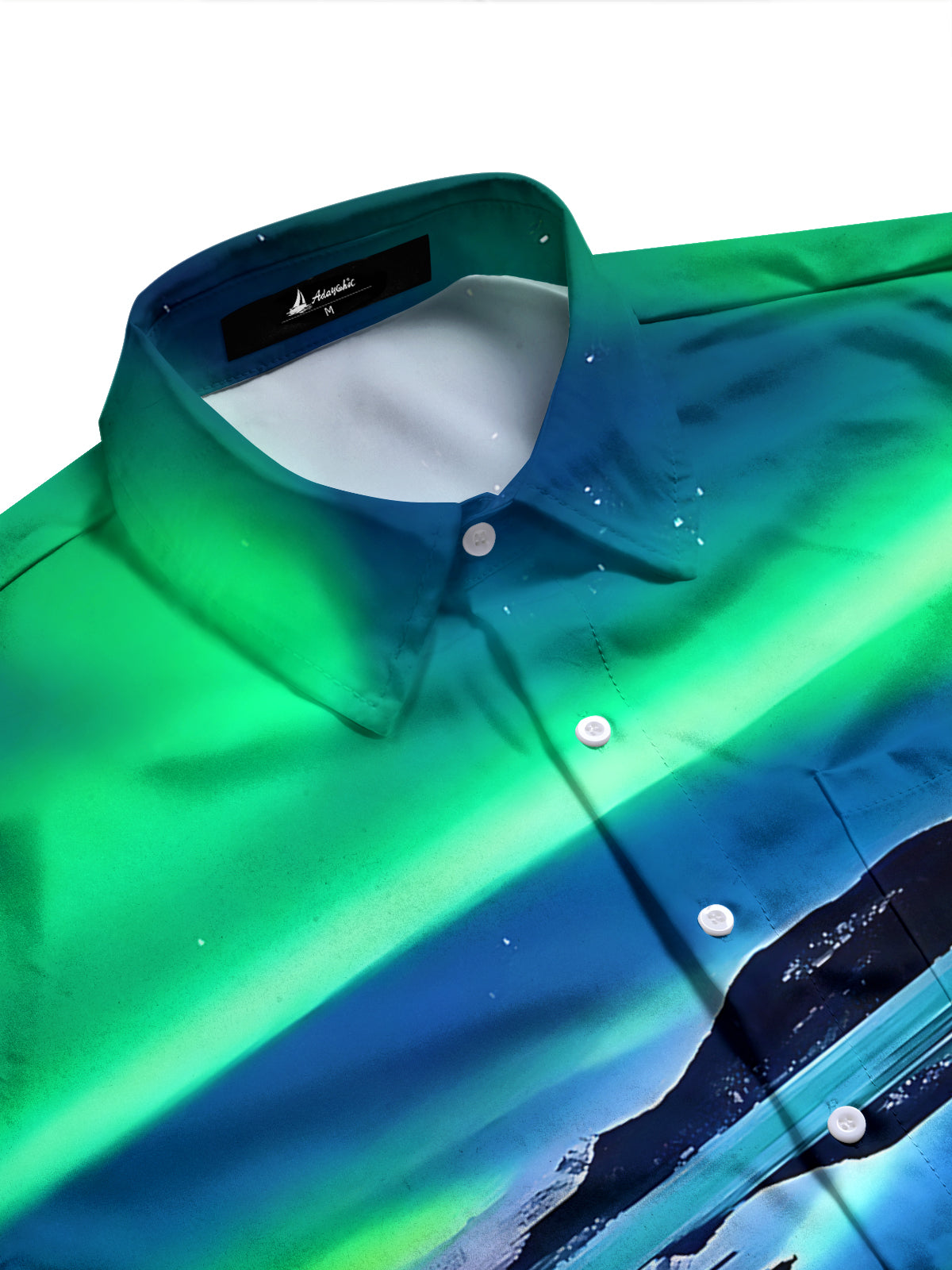 Northern Lights Landscape Print Men's Pocket Long Sleeve Shirts