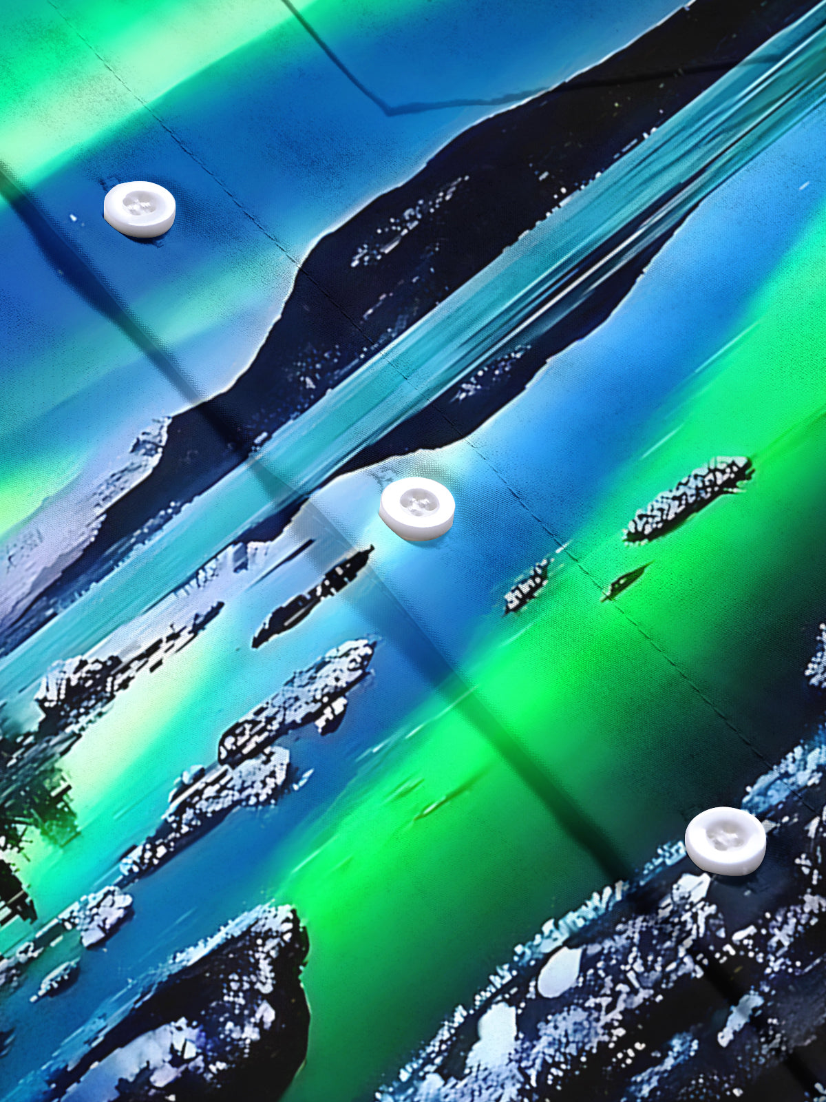 Northern Lights Landscape Print Men's Pocket Long Sleeve Shirts