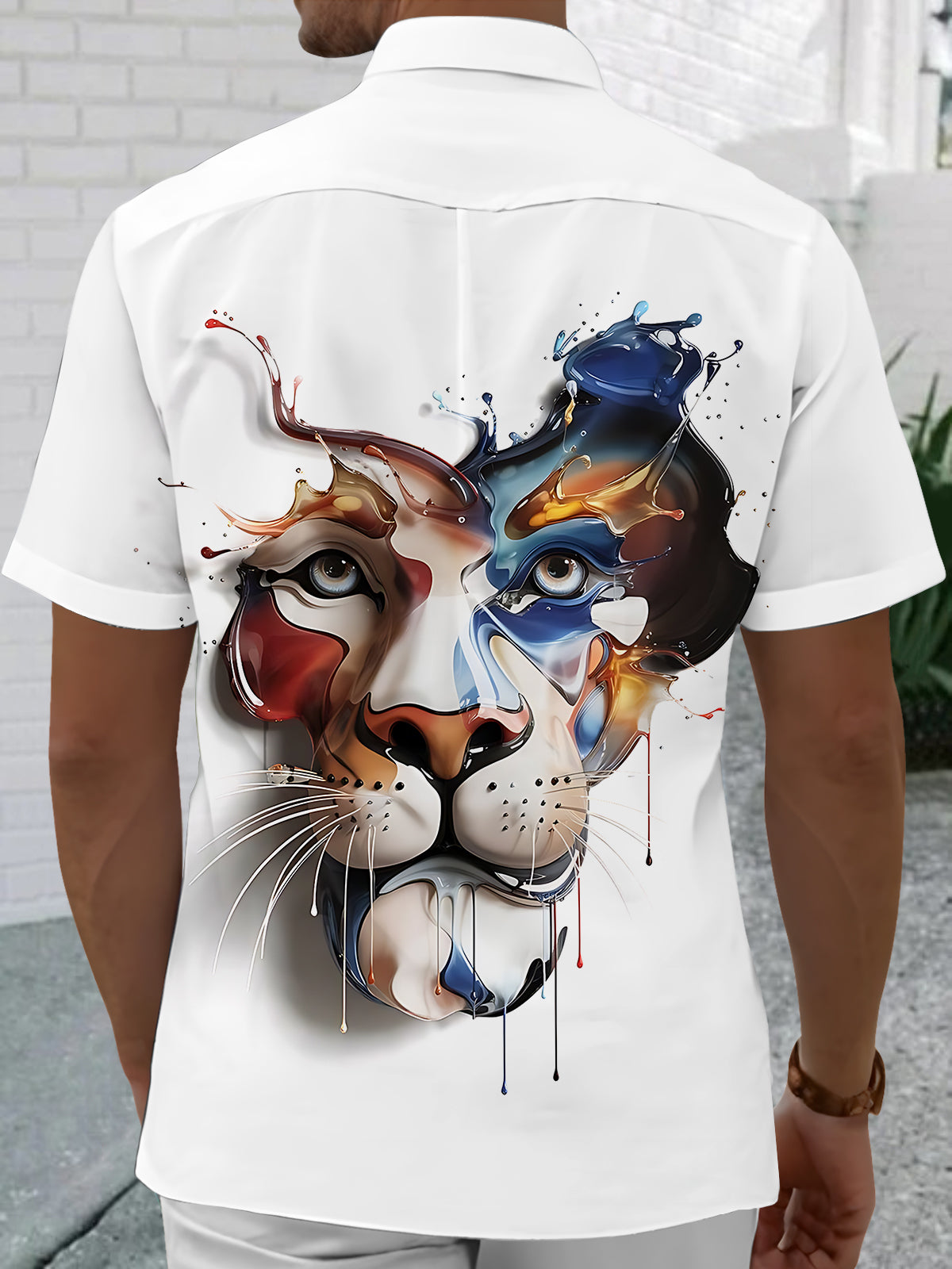Lion Art Print Men's Pocket Short Sleeve Shirts