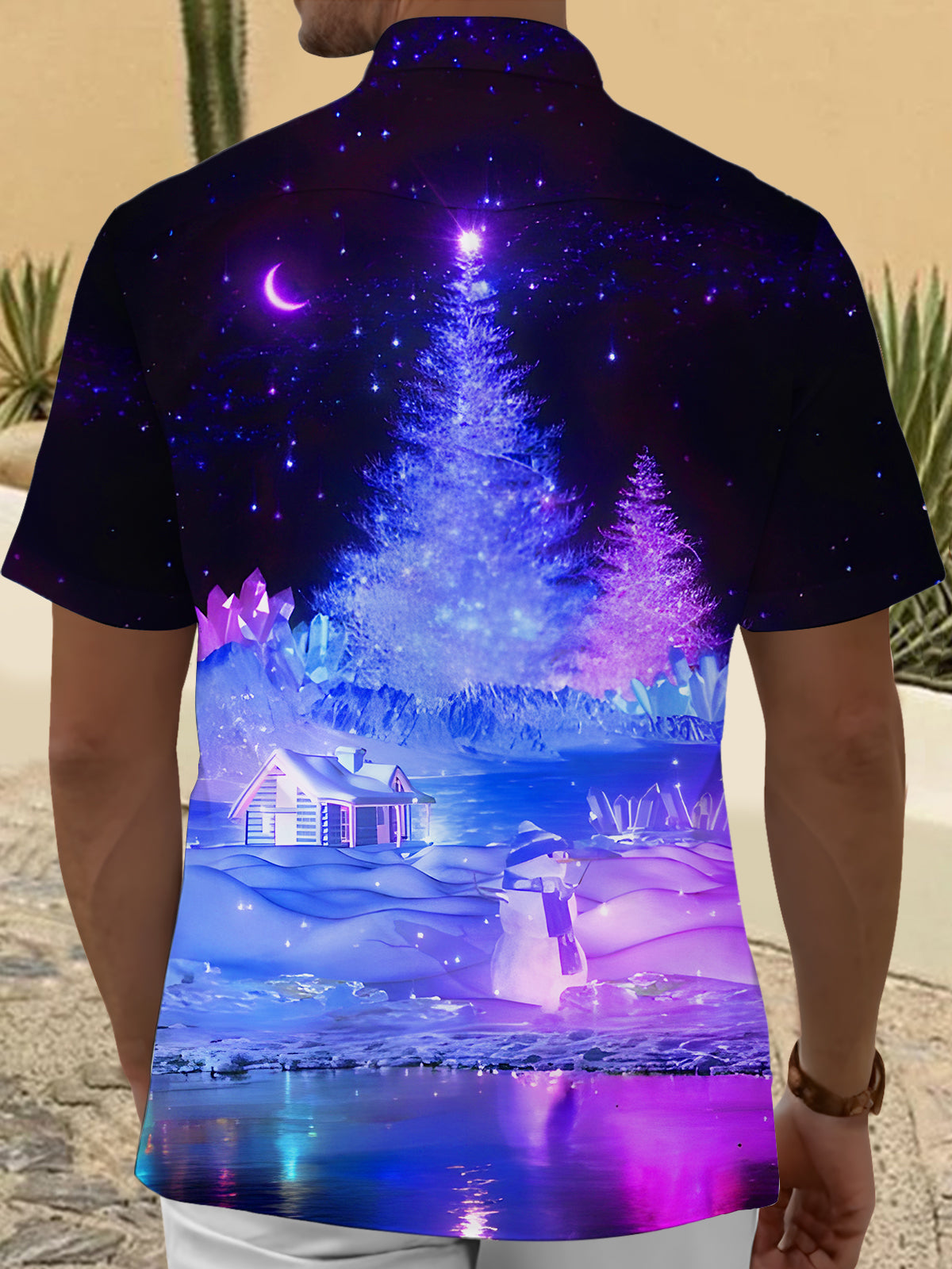 Psychedelic Ice Sculpture Christmas Tree Snowman Xmas Men's Pocket Short Sleeve Shirts