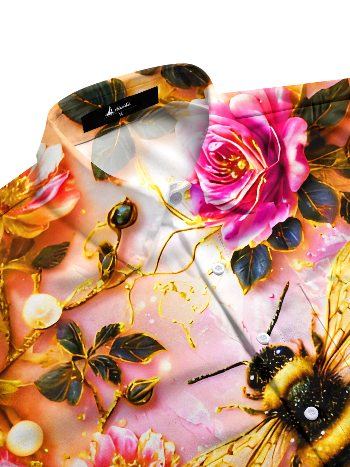 Art Gilded Bee Floral Men's Pocket Short Sleeve Shirts