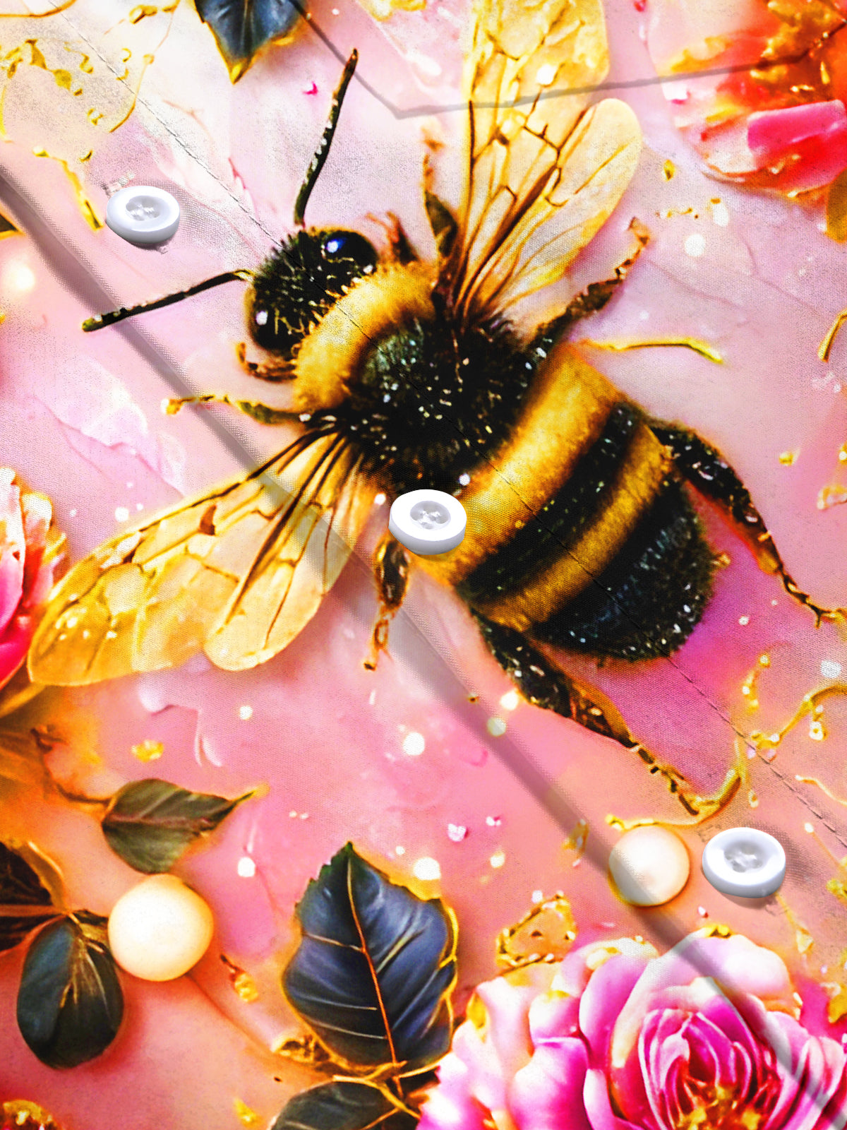 Art Gilded Bee Floral Men's Pocket Short Sleeve Shirts