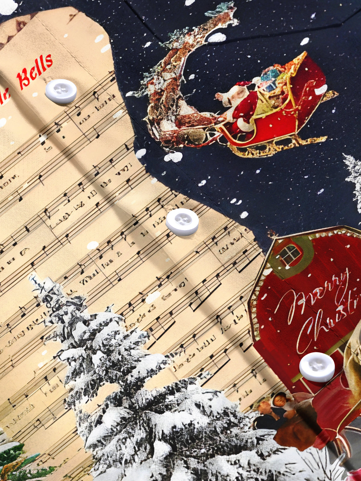 Funny Christmas Song Sheet Music Santa Claus Xmas Men's Pocket Long Sleeve Shirts