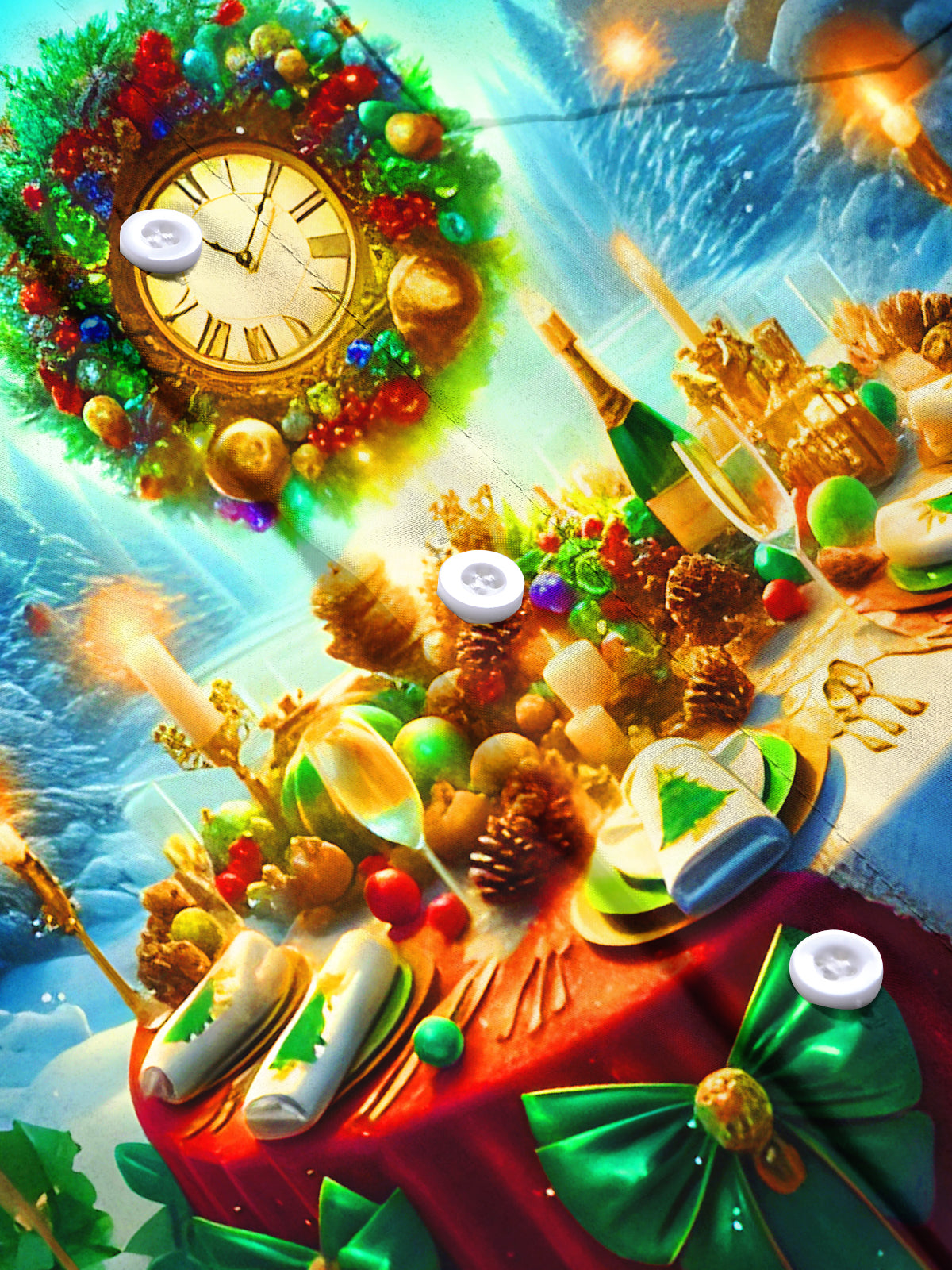 Celebrations Candlelight Dinner Clock Christmas Trees Xmas Men's Pocket Long Sleeve Shirts