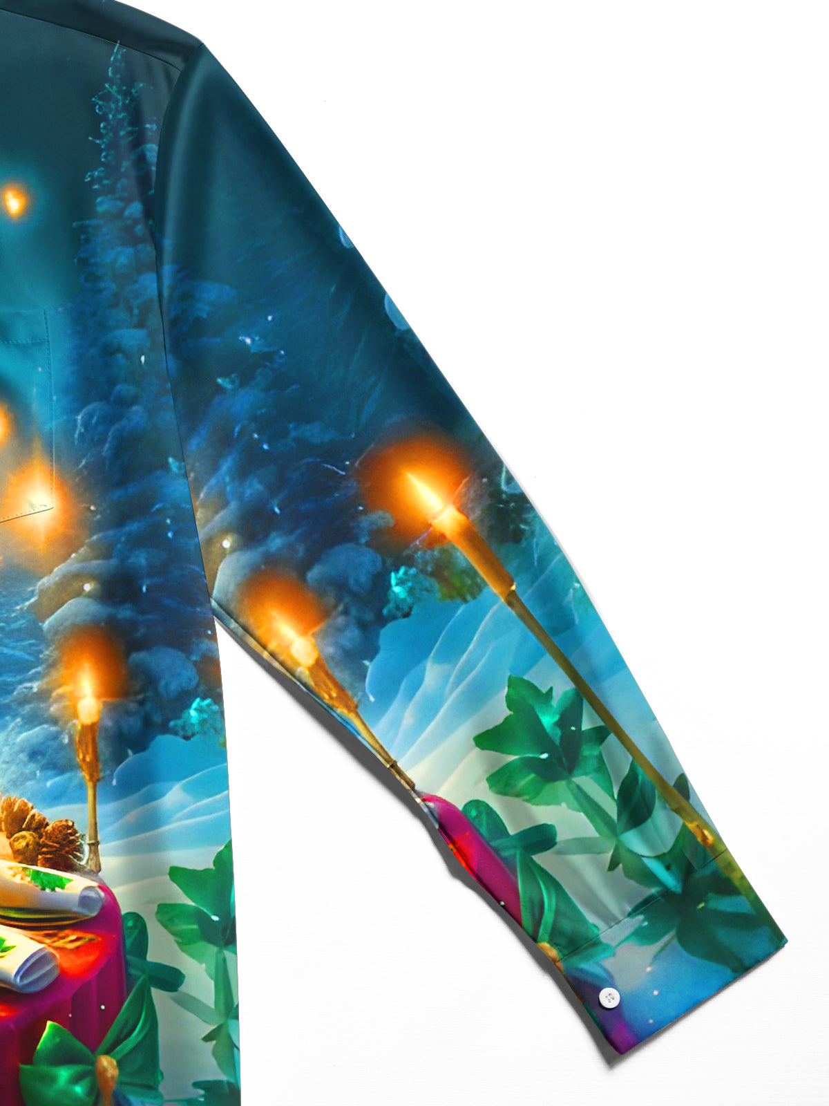 Celebrations Candlelight Dinner Clock Christmas Trees Xmas Men's Pocket Long Sleeve Shirts