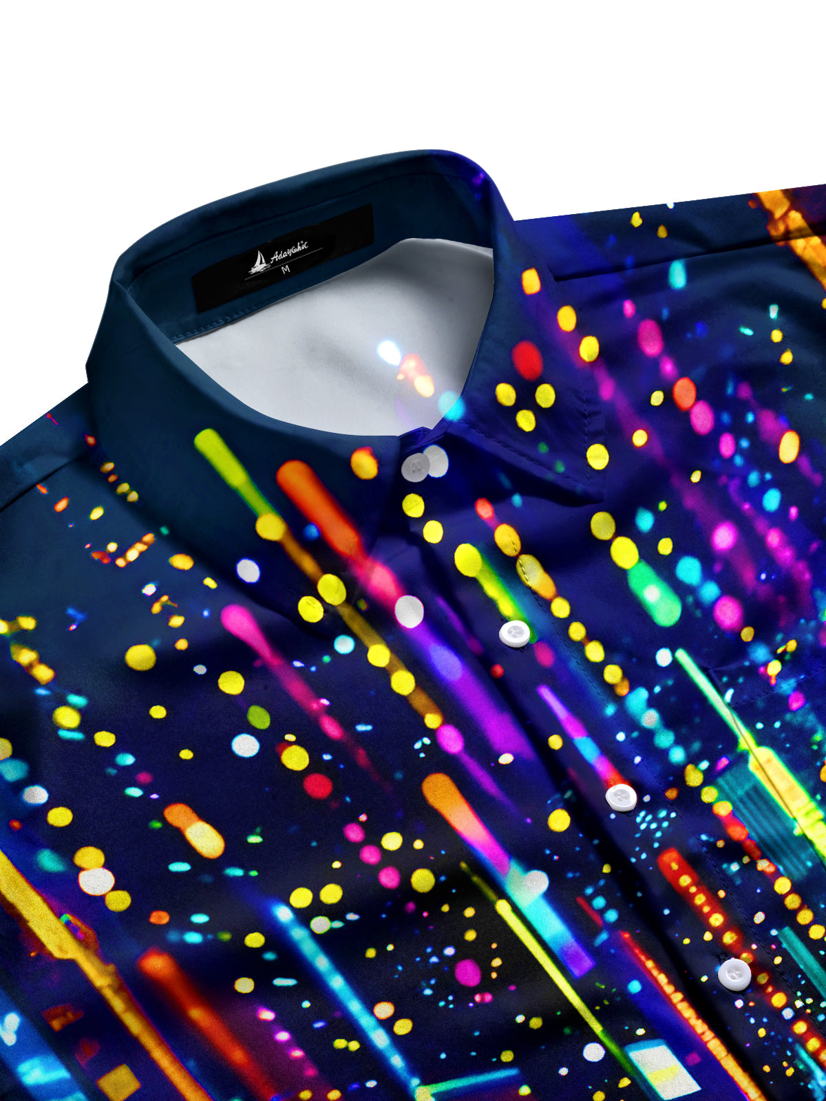 Psychedelic Colorful Neon City Street Scene Men's Pocket Long Sleeve Shirts