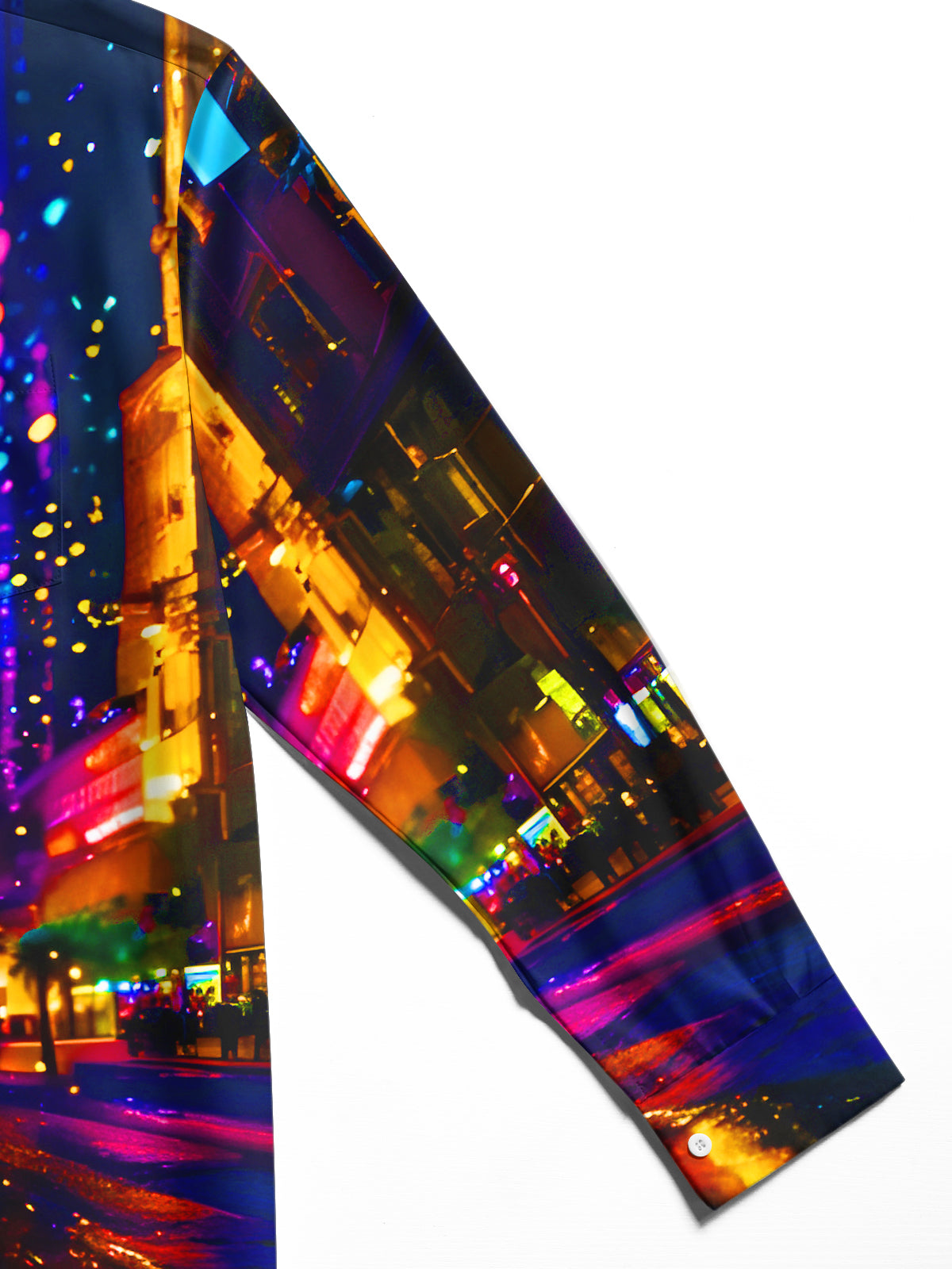 Psychedelic Colorful Neon City Street Scene Men's Pocket Long Sleeve Shirts