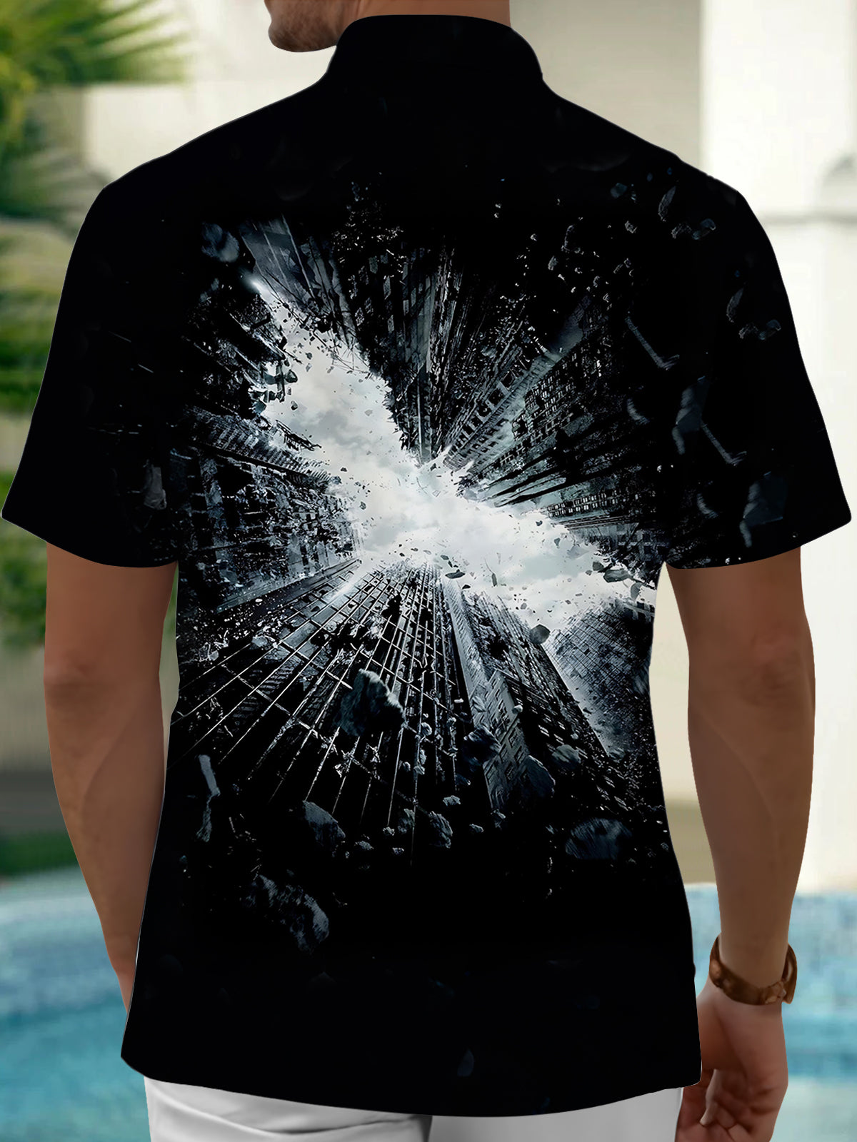 City Building Print Men's Pocket Short Sleeve Shirts