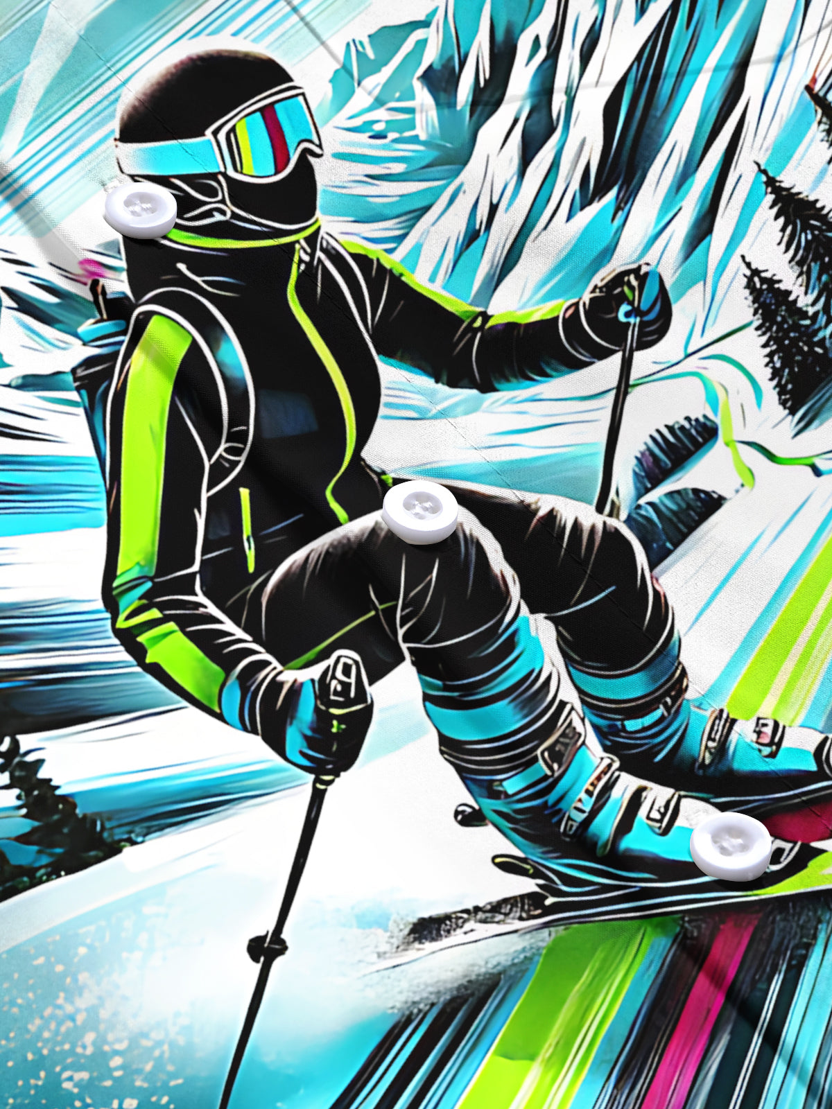 Ski Art Print Men's Pocket Long Sleeve Shirts