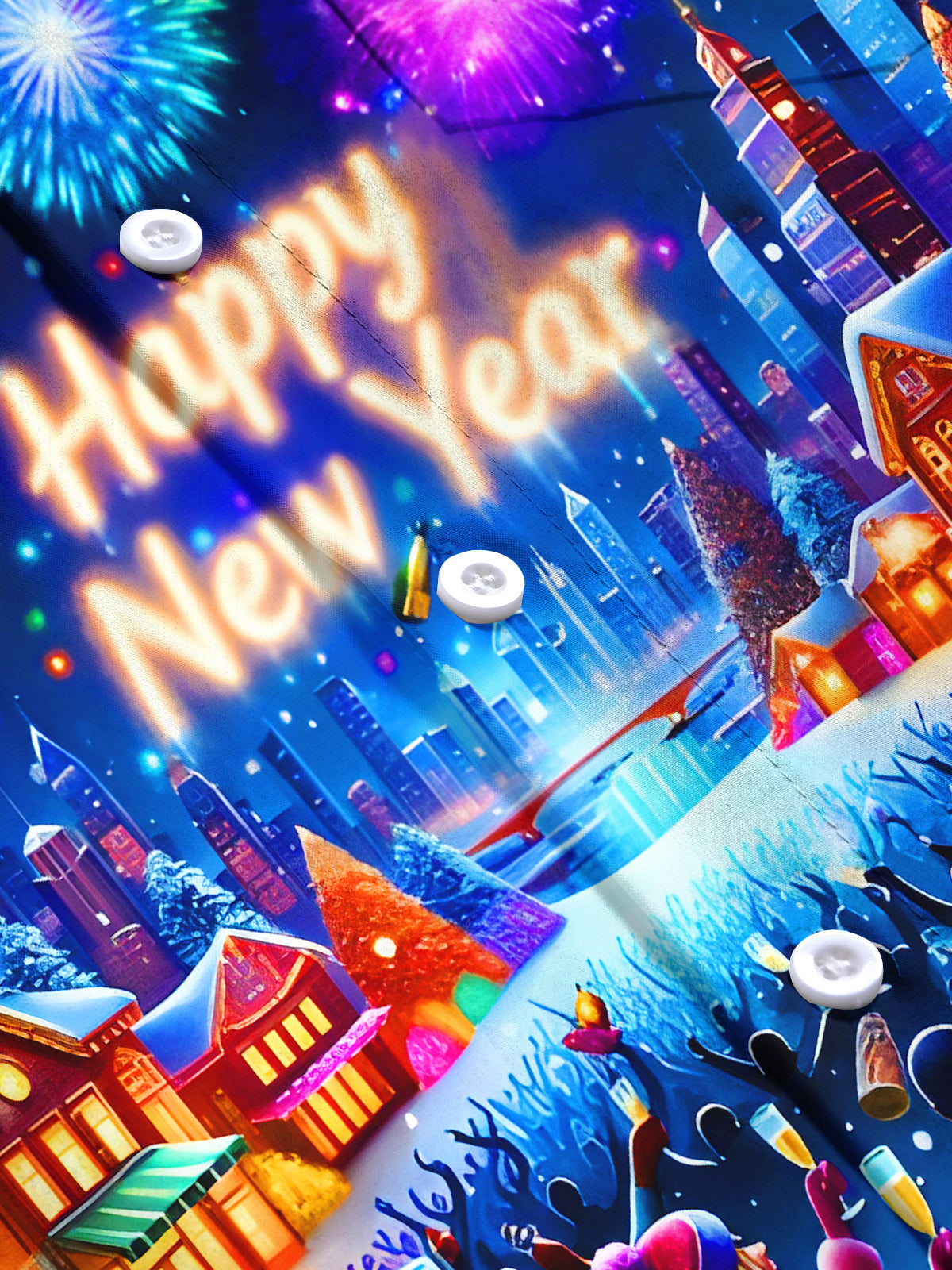 Festive Champagne Fireworks New Year Men's Pocket Short Sleeve Shirts